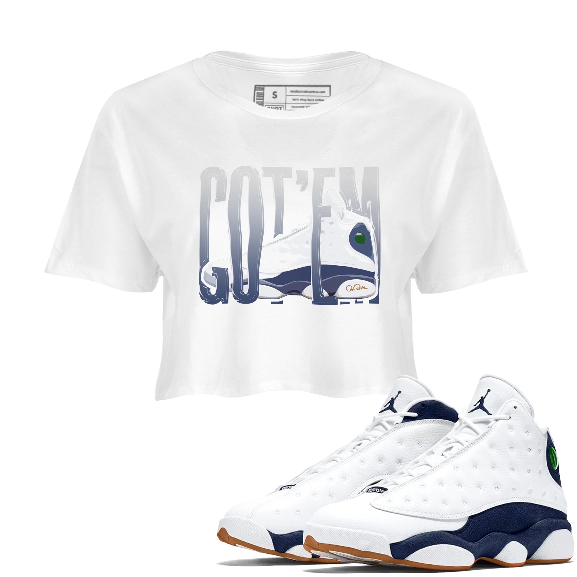 13s Midnight Navy shirts to match jordans Wiggling Gotem sneaker match tees Air Jordan 13 Midnight Navy match shoes to clothes Drip Gear Zone unisex cotton White 1 crop tee