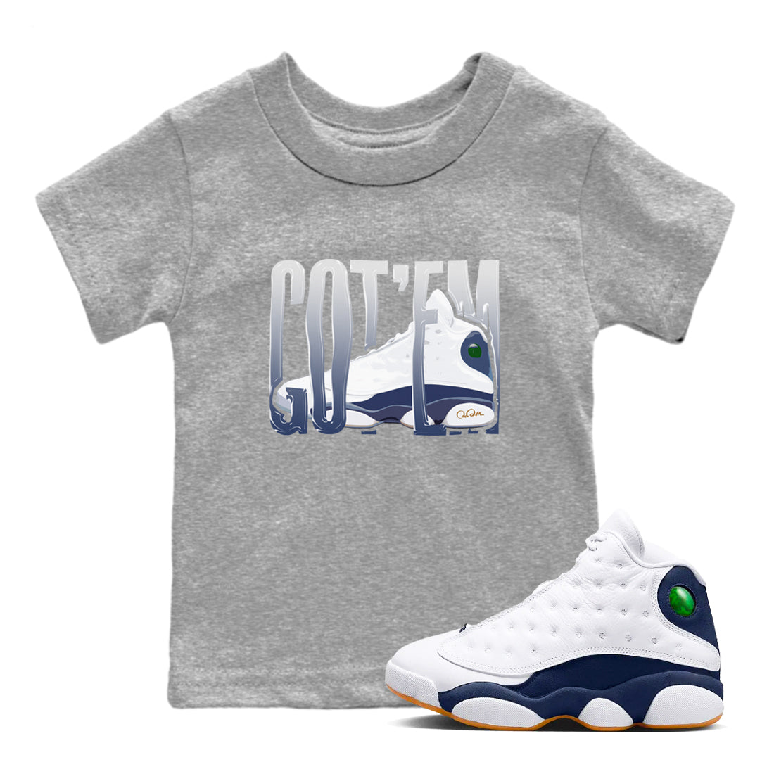 13s Midnight Navy shirts to match jordans Wiggling Gotem sneaker match tees Air Jordan 13 Midnight Navy match shoes to clothes Drip Gear Zone Youth Baby Heather Grey 1 tee