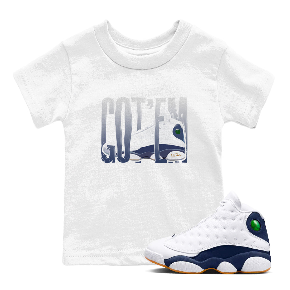 13s Midnight Navy shirts to match jordans Wiggling Gotem sneaker match tees Air Jordan 13 Midnight Navy match shoes to clothes Drip Gear Zone Youth Baby White 1 tee