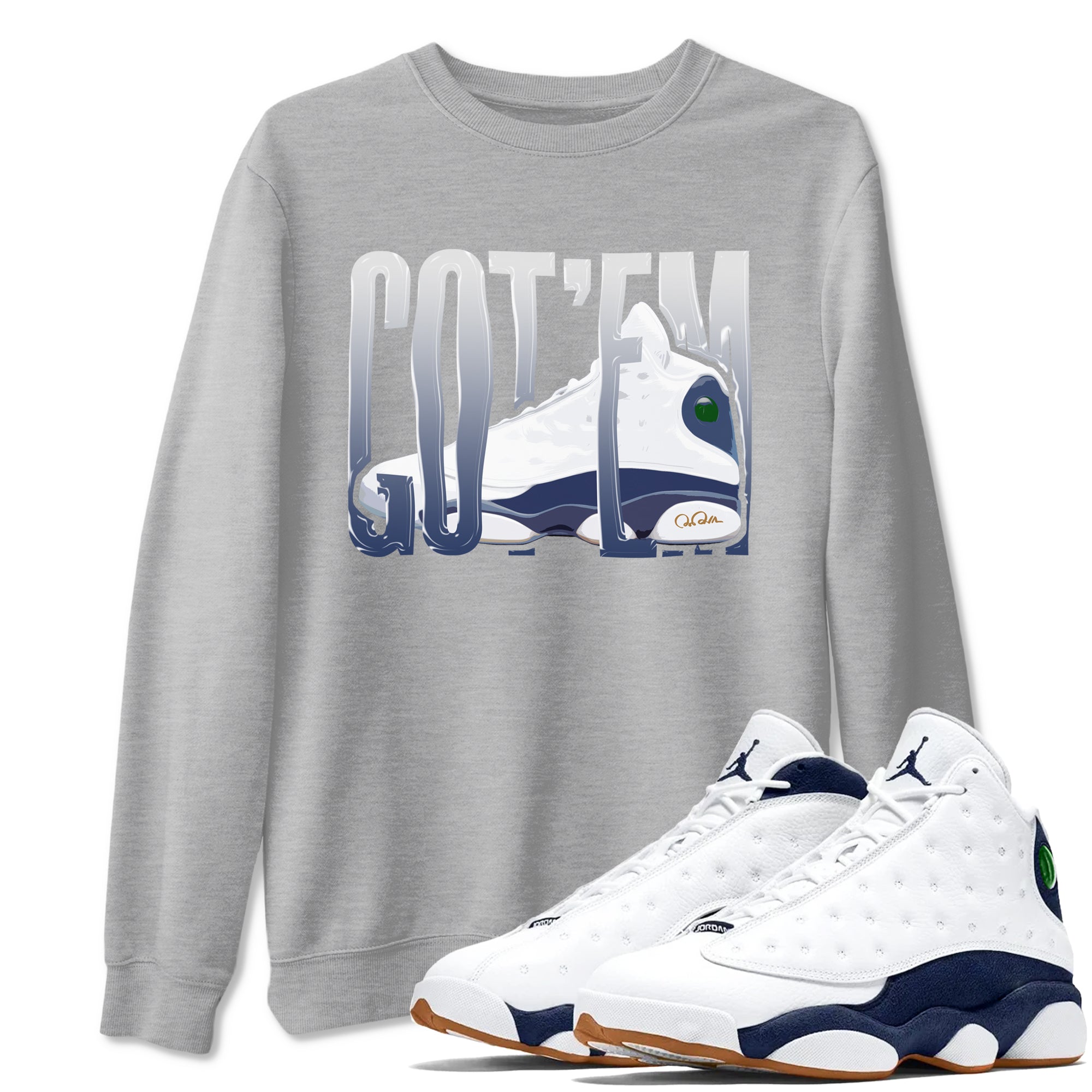13s Midnight Navy shirts to match jordans Wiggling Gotem sneaker match tees Air Jordan 13 Midnight Navy match shoes to clothes Drip Gear Zone unisex cotton Heather Grey 1 shirts
