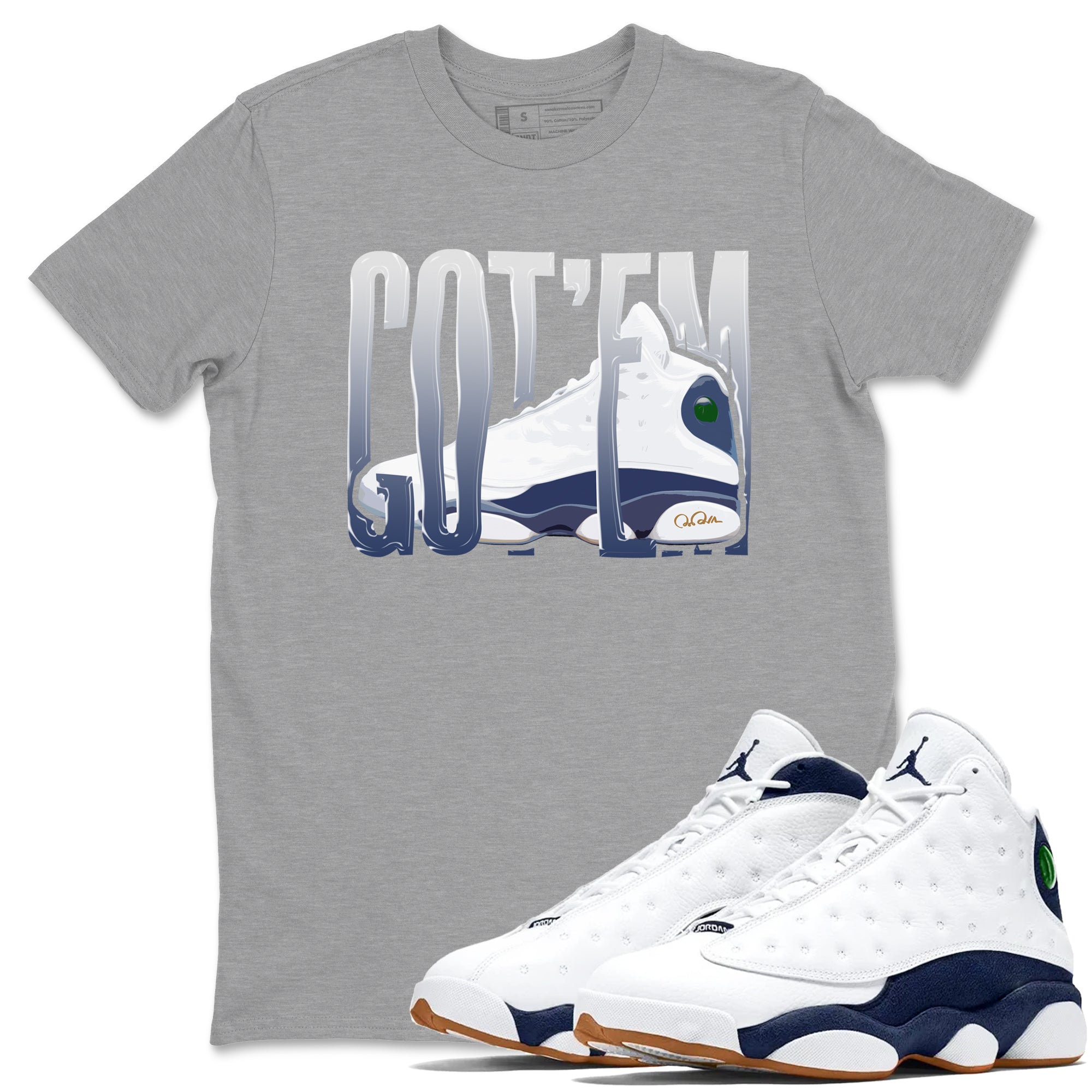 13s Midnight Navy shirts to match jordans Wiggling Gotem sneaker match tees Air Jordan 13 Midnight Navy match shoes to clothes Drip Gear Zone unisex cotton Heather Grey 1 shirts