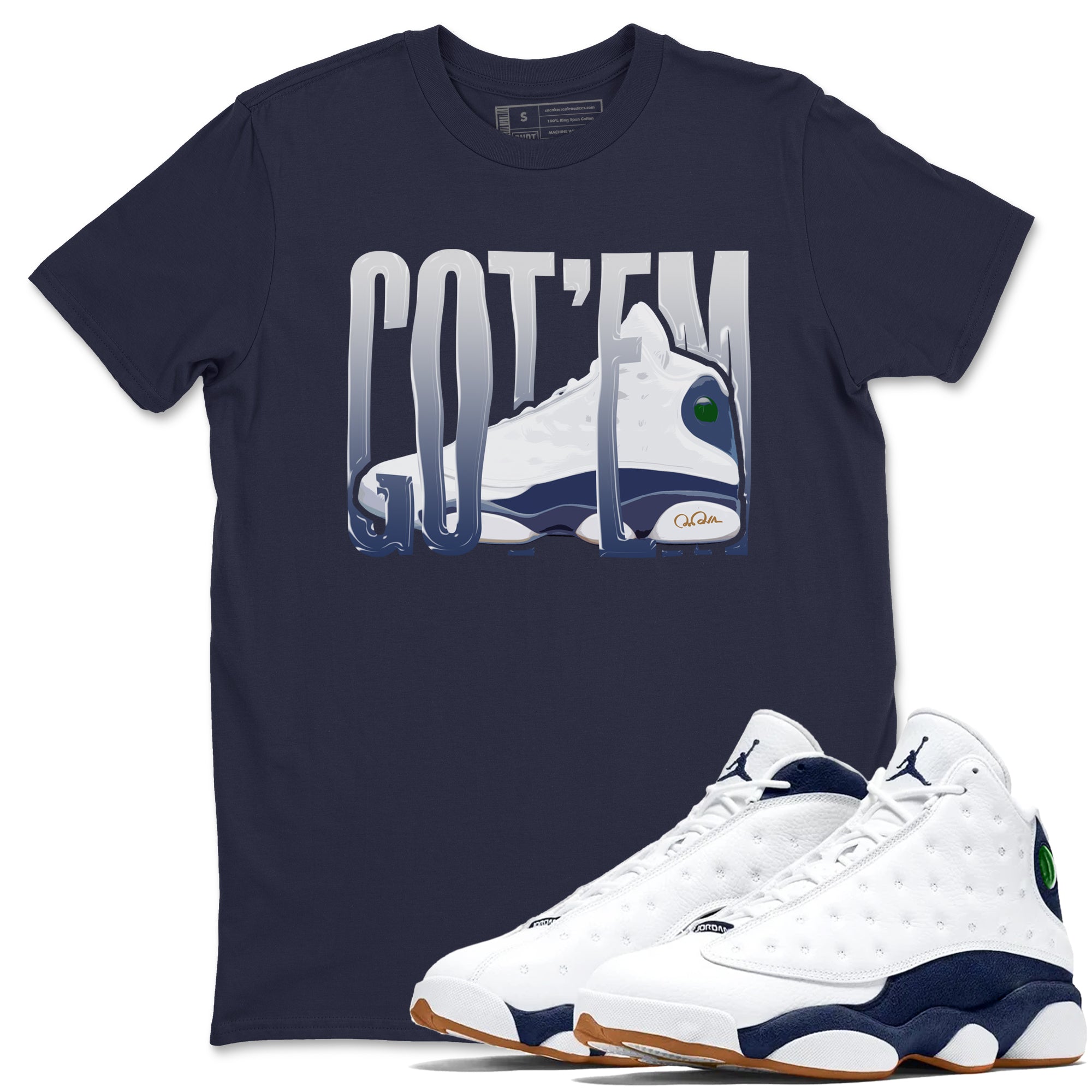 13s Midnight Navy shirts to match jordans Wiggling Gotem sneaker match tees Air Jordan 13 Midnight Navy match shoes to clothes Drip Gear Zone unisex cotton Navy 1 shirts