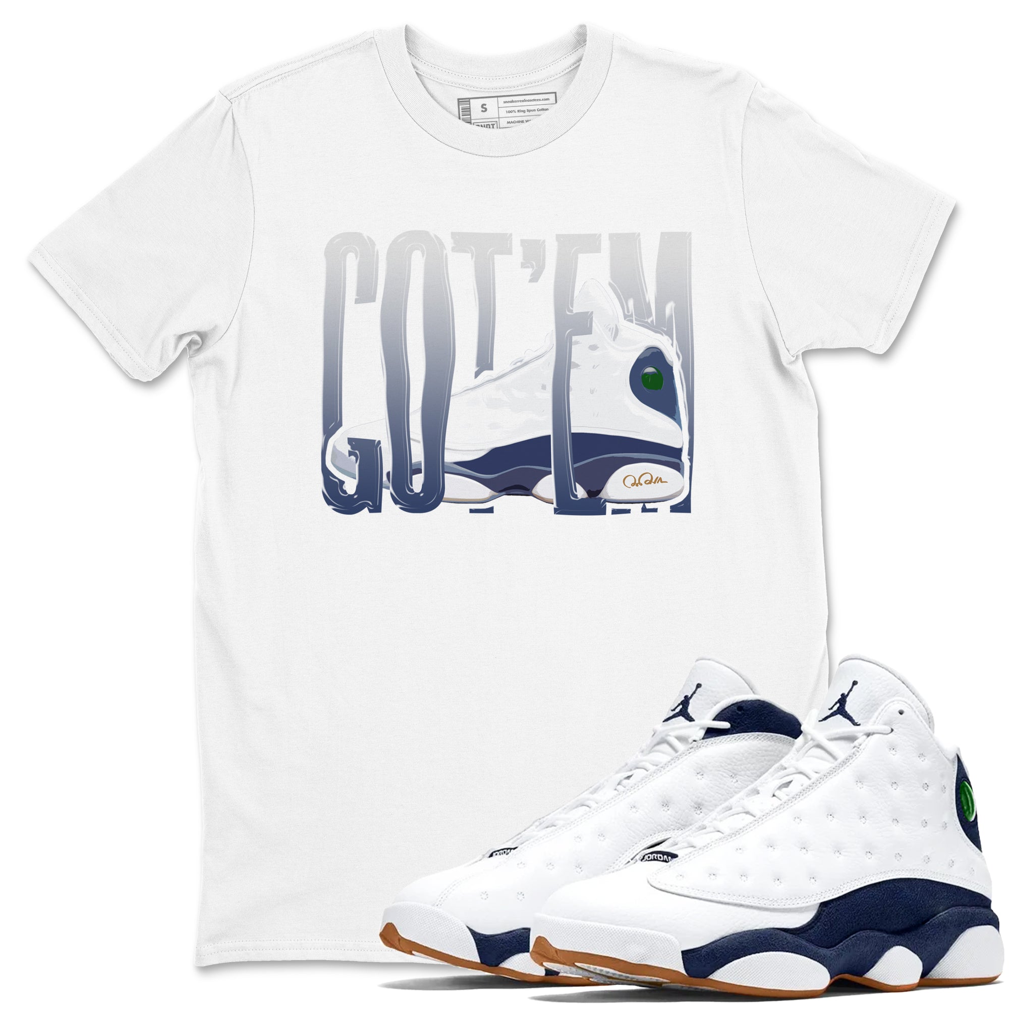 13s Midnight Navy shirts to match jordans Wiggling Gotem sneaker match tees Air Jordan 13 Midnight Navy match shoes to clothes Drip Gear Zone unisex cotton White 1 shirts