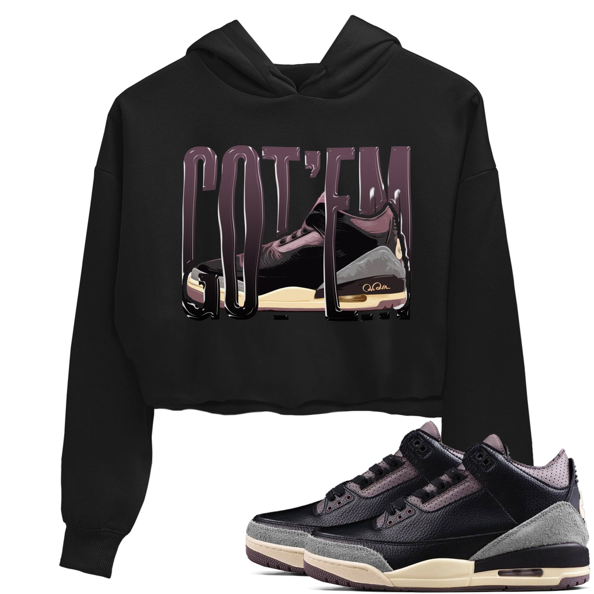 3s A Ma Maniere x Black shirts to match jordans Wiggling Gotem sneaker match tees A Ma Maniere x Air Jordan 3 “While You Were Sleeping”Sneaker Release Tees unisex cotton Black 1 Crop Shirts