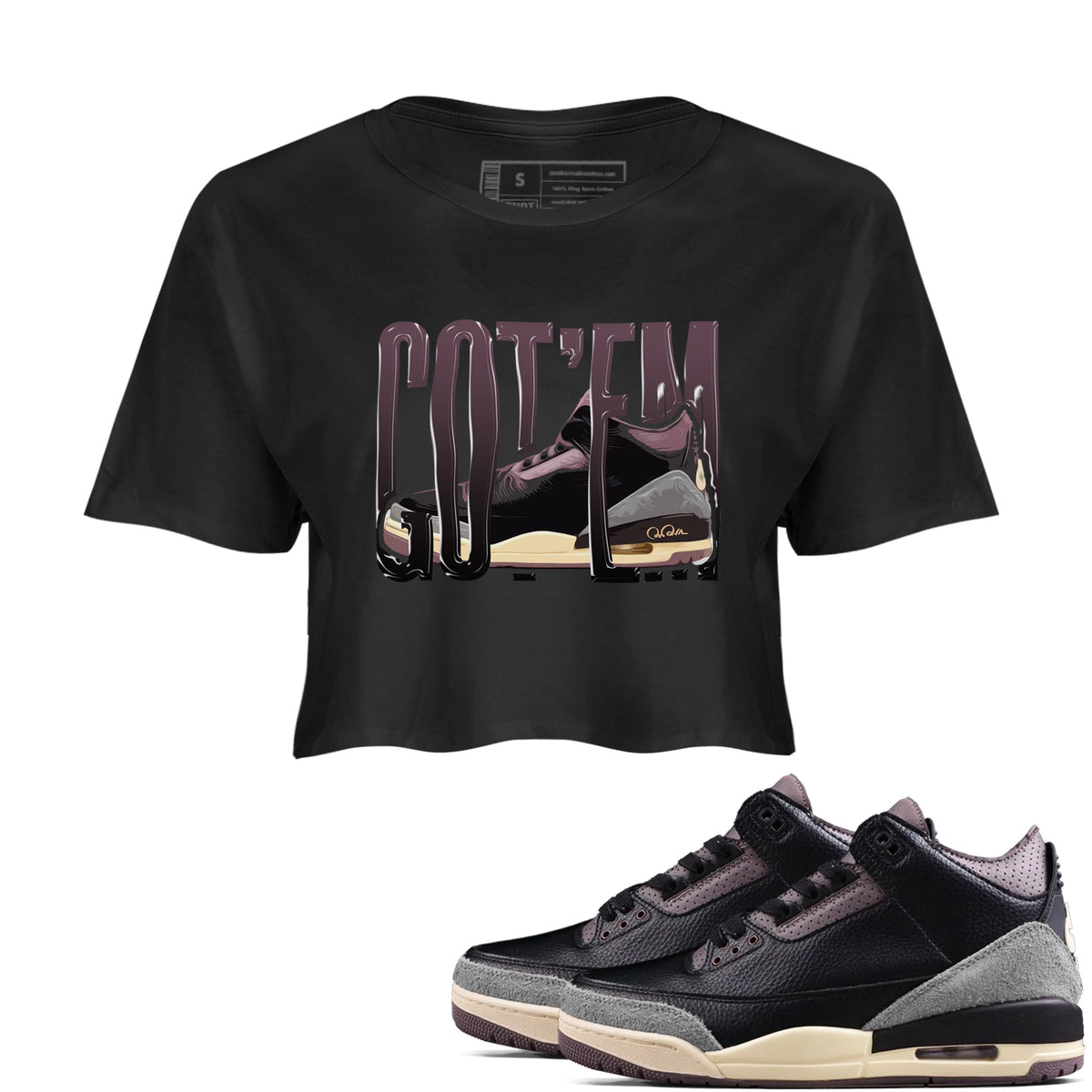 3s A Ma Maniere x Black shirts to match jordans Wiggling Gotem sneaker match tees A Ma Maniere x Air Jordan 3 “While You Were Sleeping”Sneaker Release Tees unisex cotton Black 1 Crop Shirts
