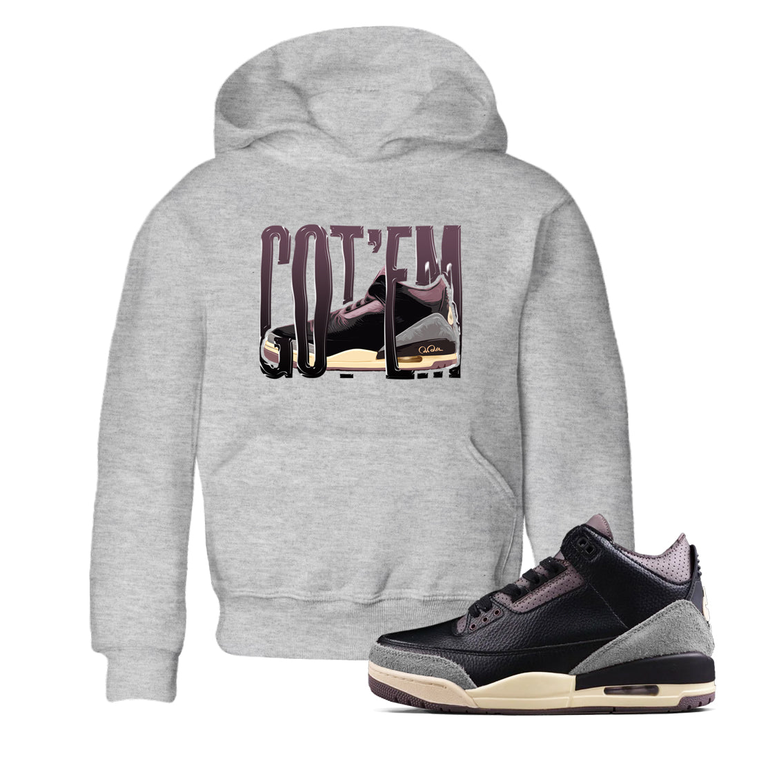 3s A Ma Maniere x Black shirts to match jordans Wiggling Gotem sneaker match tees A Ma Maniere x Air Jordan 3 “While You Were Sleeping”Sneaker Release Tees Youth Baby Heather Grey 1 crew neck shirts