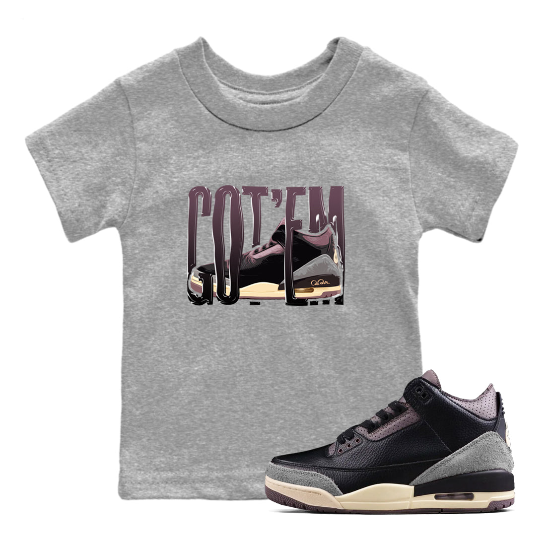 3s A Ma Maniere x Black shirts to match jordans Wiggling Gotem sneaker match tees A Ma Maniere x Air Jordan 3 “While You Were Sleeping”Sneaker Release Tees Youth Baby Heather Grey 1 crew neck shirts