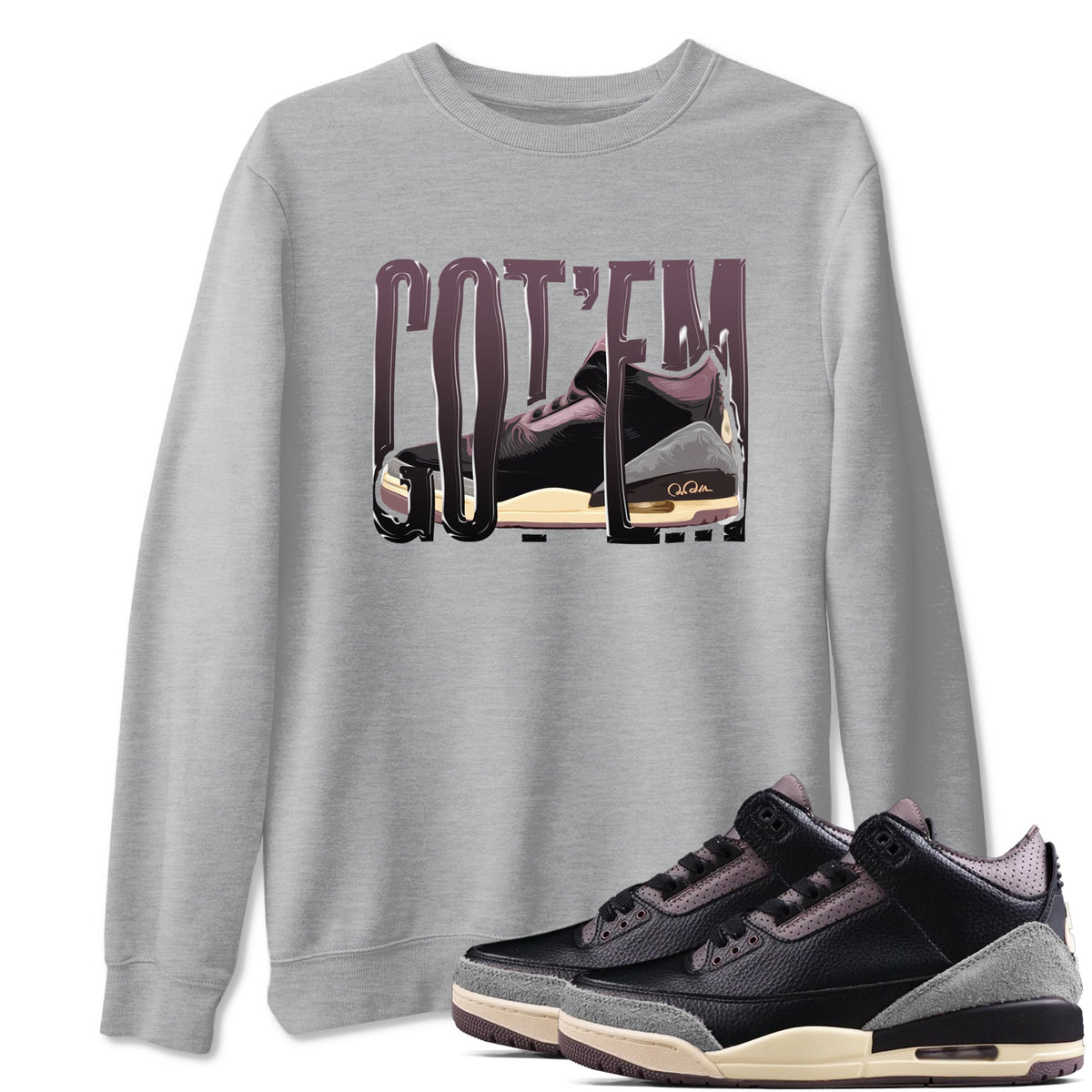 3s A Ma Maniere x Black shirts to match jordans Wiggling Gotem sneaker match tees A Ma Maniere x Air Jordan 3 “While You Were Sleeping”Sneaker Release Tees unisex cotton Heather Grey 1 crew neck shirts