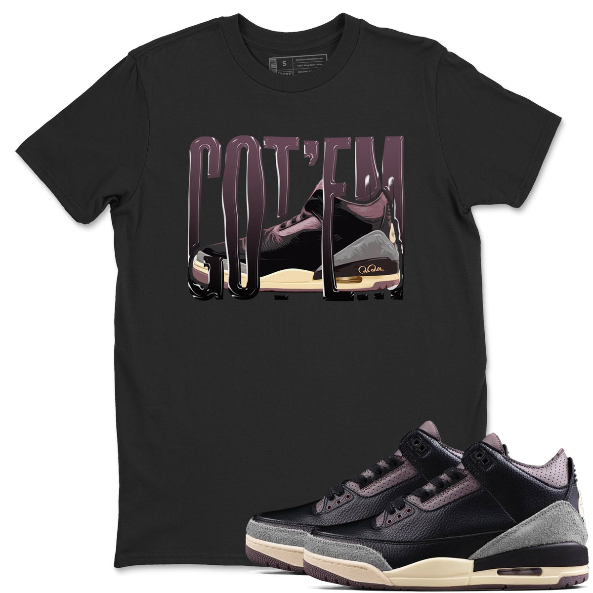 3s A Ma Maniere x Black shirts to match jordans Wiggling Gotem sneaker match tees A Ma Maniere x Air Jordan 3 “While You Were Sleeping”Sneaker Release Tees unisex cotton Black 1 crew neck shirts