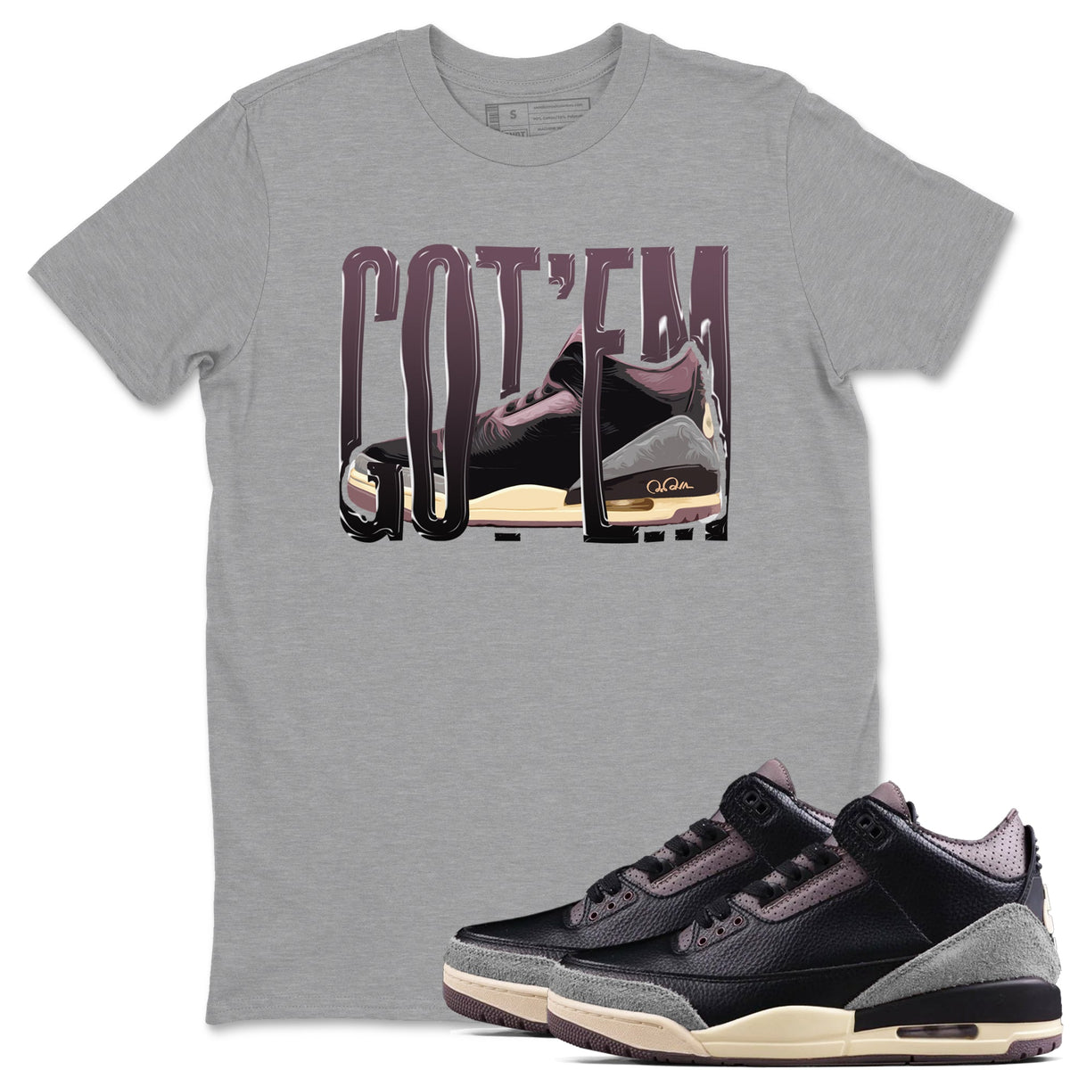 3s A Ma Maniere x Black shirts to match jordans Wiggling Gotem sneaker match tees A Ma Maniere x Air Jordan 3 “While You Were Sleeping”Sneaker Release Tees unisex cotton Heather Grey 1 crew neck shirts