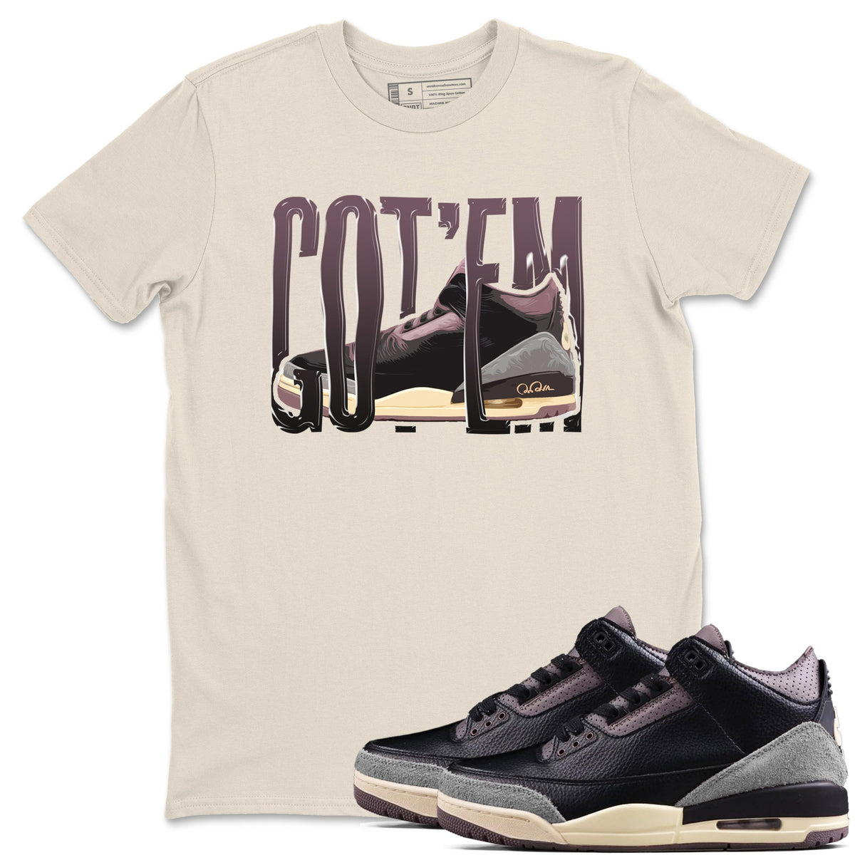 3s A Ma Maniere x Black shirts to match jordans Wiggling Gotem sneaker match tees A Ma Maniere x Air Jordan 3 “While You Were Sleeping”Sneaker Release Tees unisex cotton Natural 1 crew neck shirts