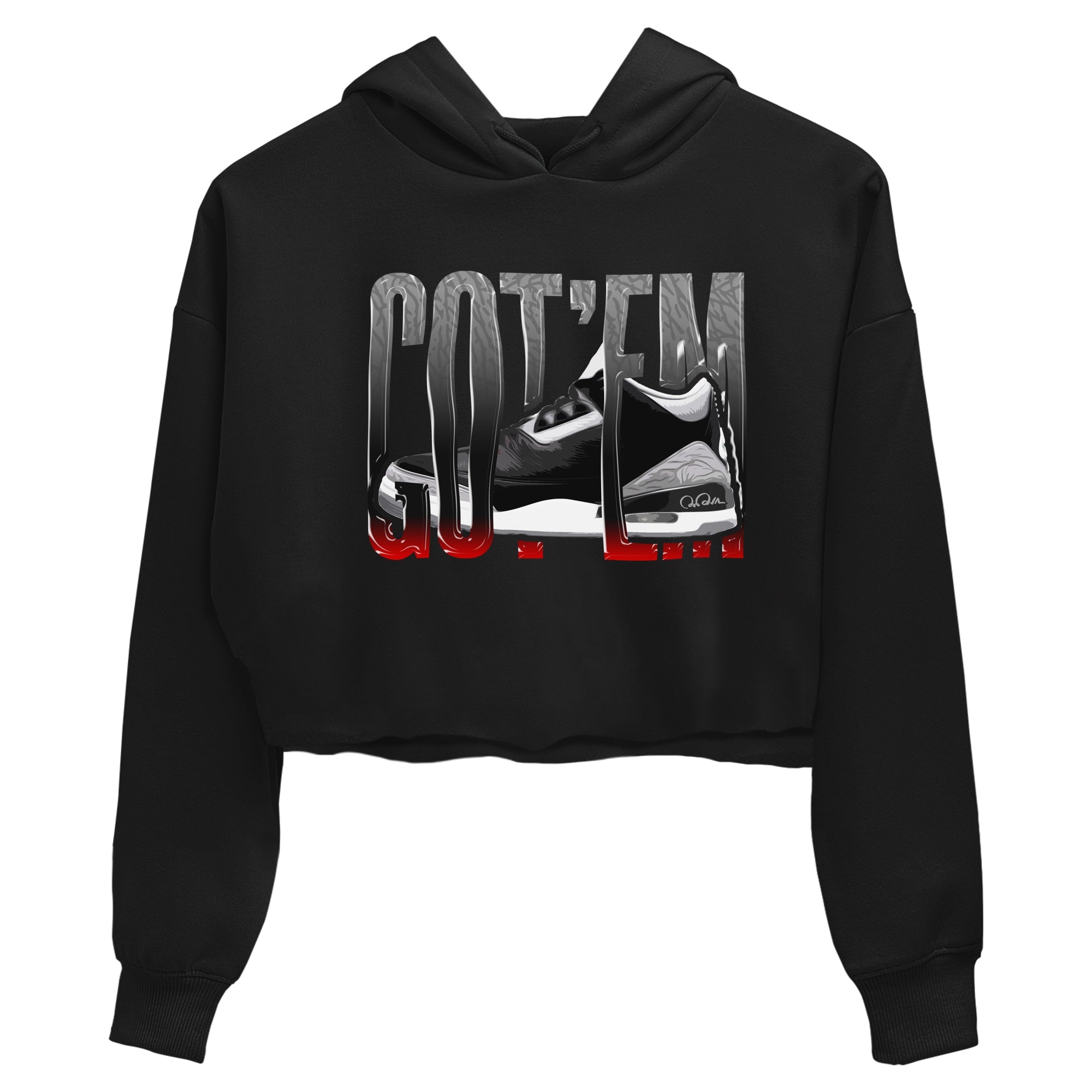 3s Black Cement shirts to match jordans Wiggling Gotem sneaker match tees Air Jordan 3 Black Cement match shoes to clothes Drip Gear Zone unisex cotton Black 2 crop tee