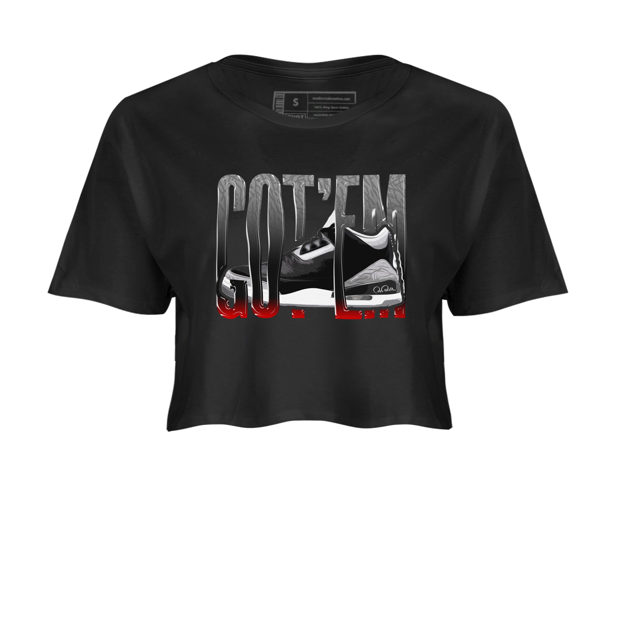 3s Black Cement shirts to match jordans Wiggling Gotem sneaker match tees Air Jordan 3 Black Cement match shoes to clothes Drip Gear Zone unisex cotton Black 2 crop tee