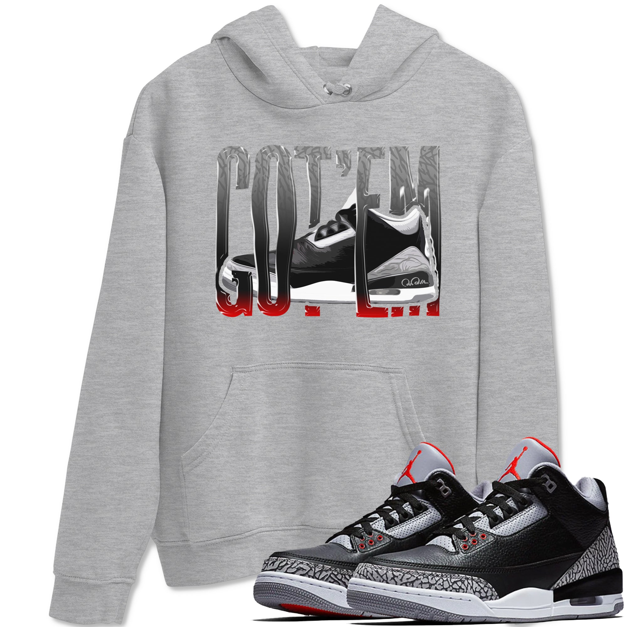 3s Black Cement shirts to match jordans Wiggling Gotem sneaker match tees Air Jordan 3 Black Cement match shoes to clothes Drip Gear Zone unisex cotton Heather Grey 1 shirts