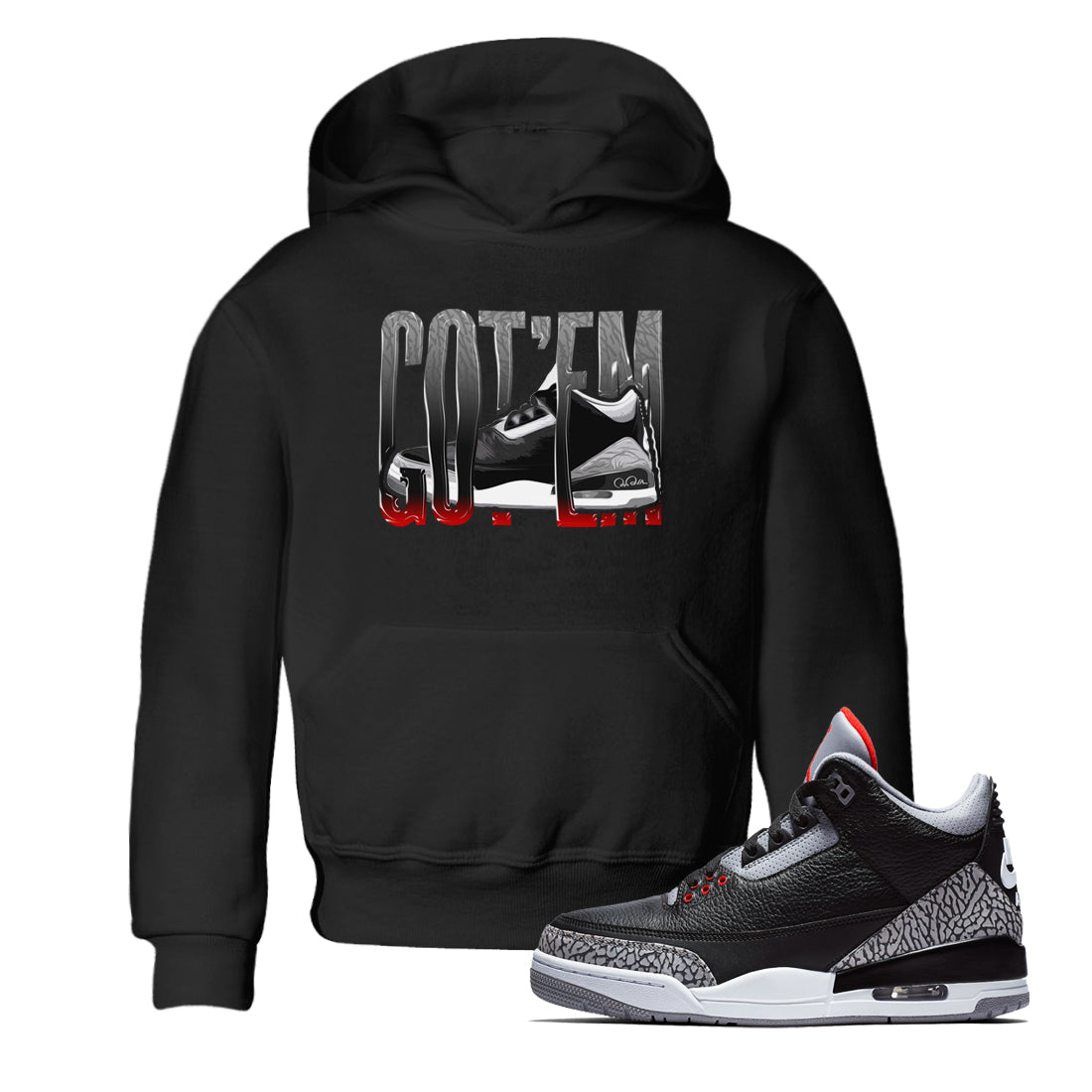 3s Black Cement shirts to match jordans Wiggling Gotem sneaker match tees Air Jordan 3 Black Cement match shoes to clothes Drip Gear Zone Youth Baby Black 1 tee
