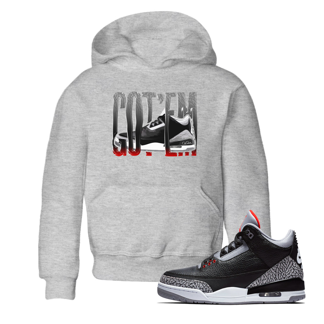 3s Black Cement shirts to match jordans Wiggling Gotem sneaker match tees Air Jordan 3 Black Cement match shoes to clothes Drip Gear Zone Youth Baby Heather Grey 1 tee