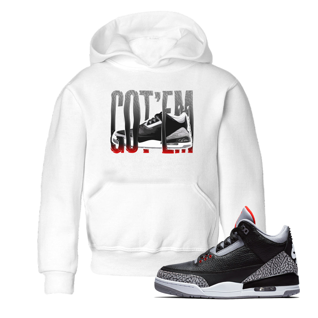 3s Black Cement shirts to match jordans Wiggling Gotem sneaker match tees Air Jordan 3 Black Cement match shoes to clothes Drip Gear Zone Youth Baby White 1 tee