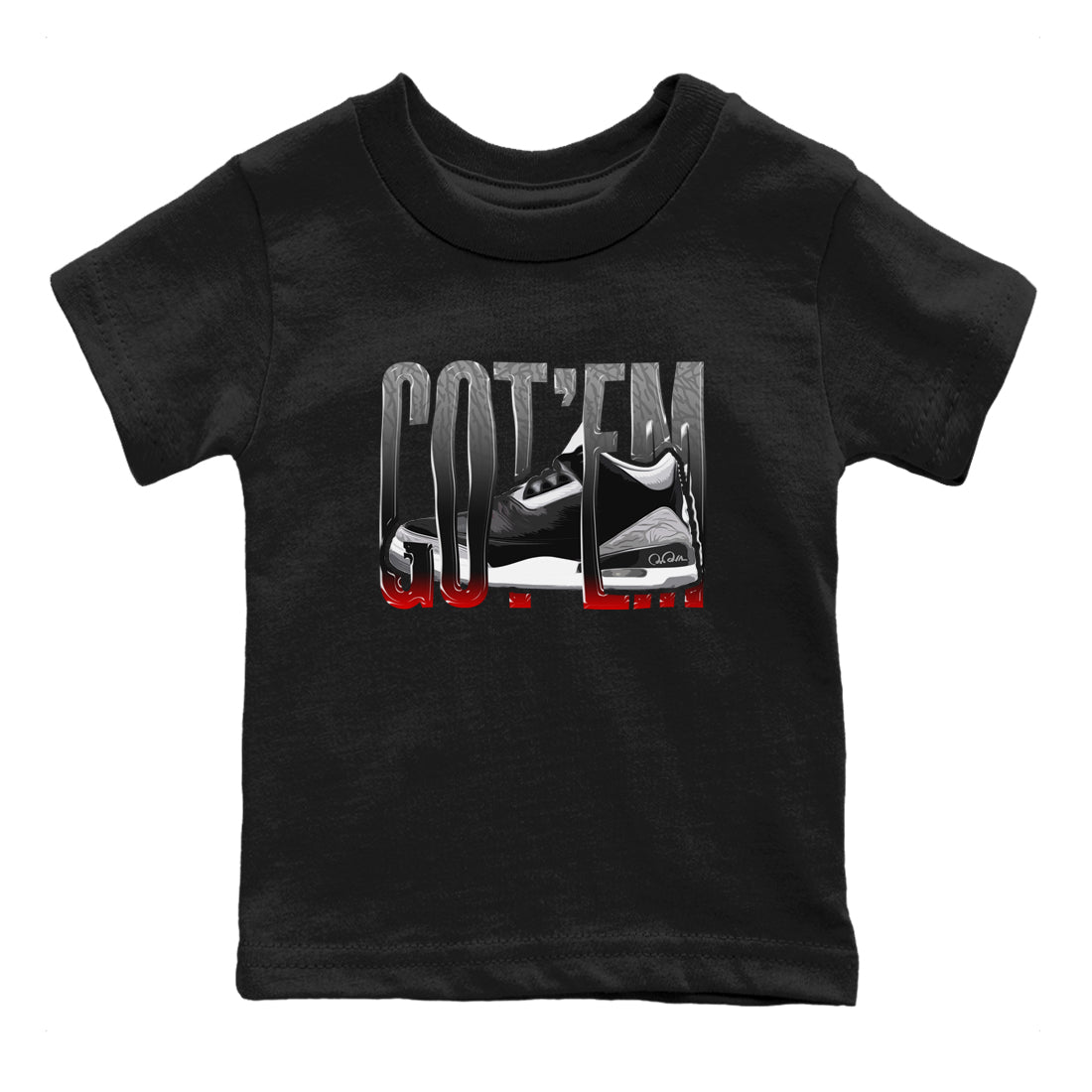 3s Black Cement shirts to match jordans Wiggling Gotem sneaker match tees Air Jordan 3 Black Cement match shoes to clothes Drip Gear Zone Youth Baby Black 2 tee