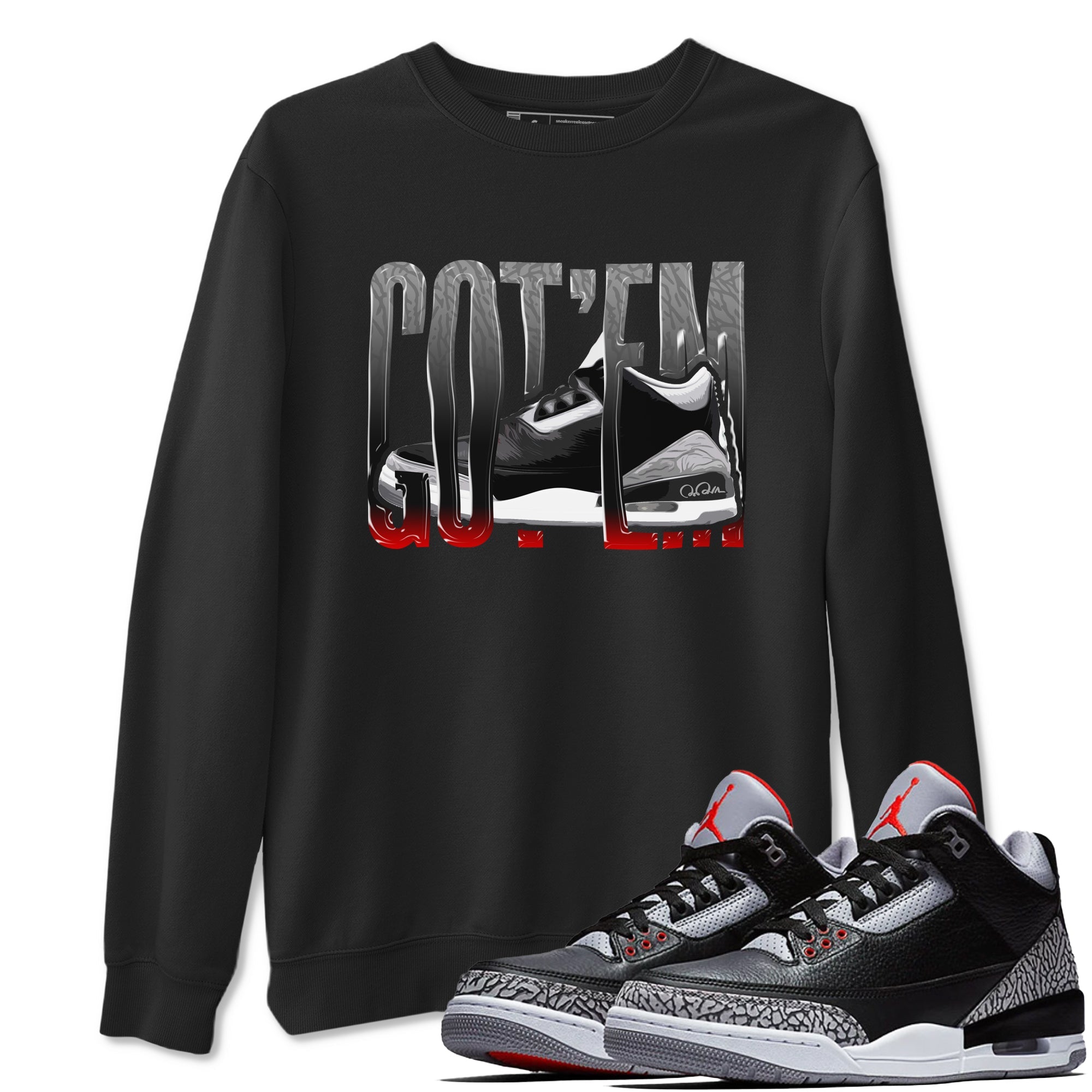 3s Black Cement shirts to match jordans Wiggling Gotem sneaker match tees Air Jordan 3 Black Cement match shoes to clothes Drip Gear Zone unisex cotton Black 1 shirts