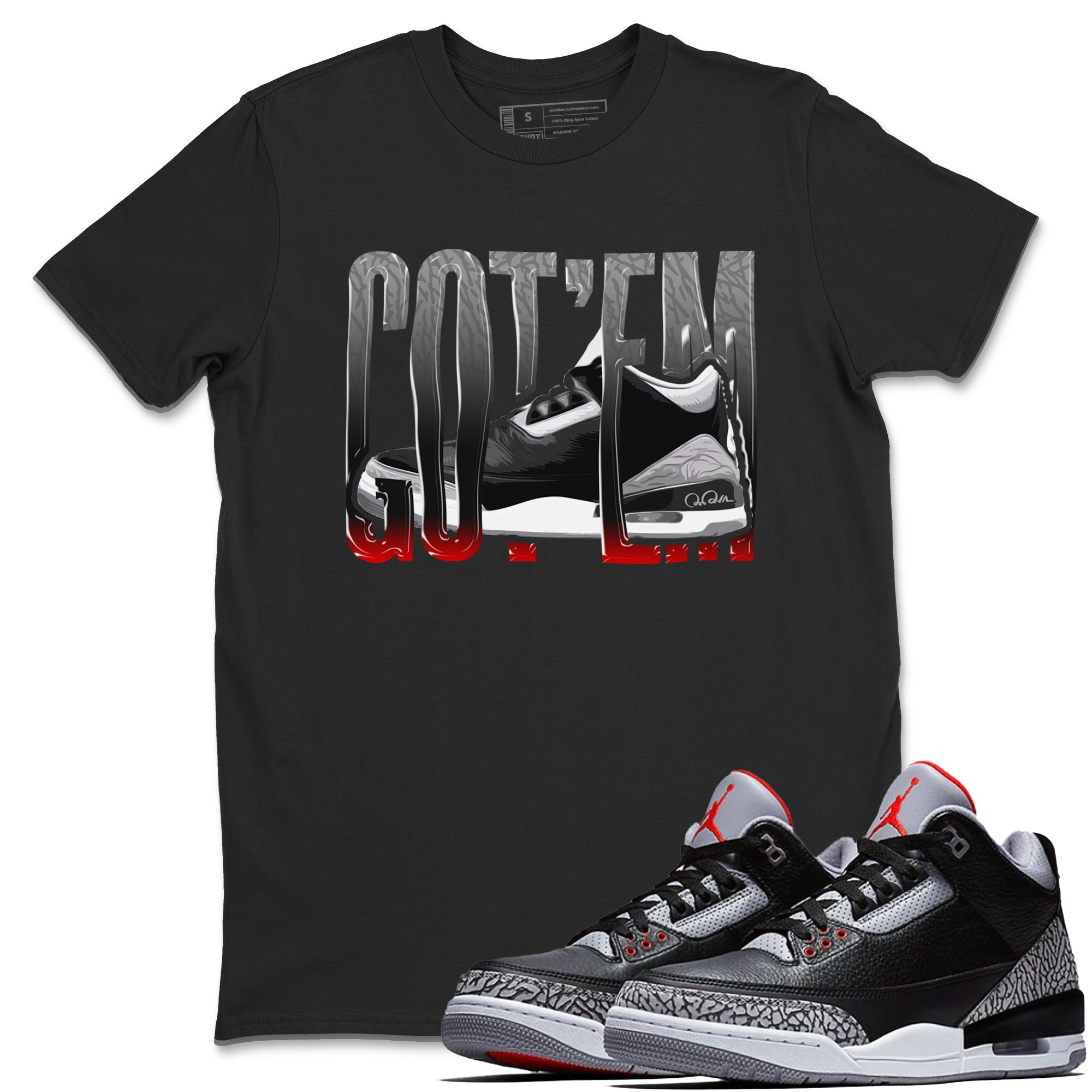 3s Black Cement shirts to match jordans Wiggling Gotem sneaker match tees Air Jordan 3 Black Cement match shoes to clothes Drip Gear Zone unisex cotton Black 1 shirts