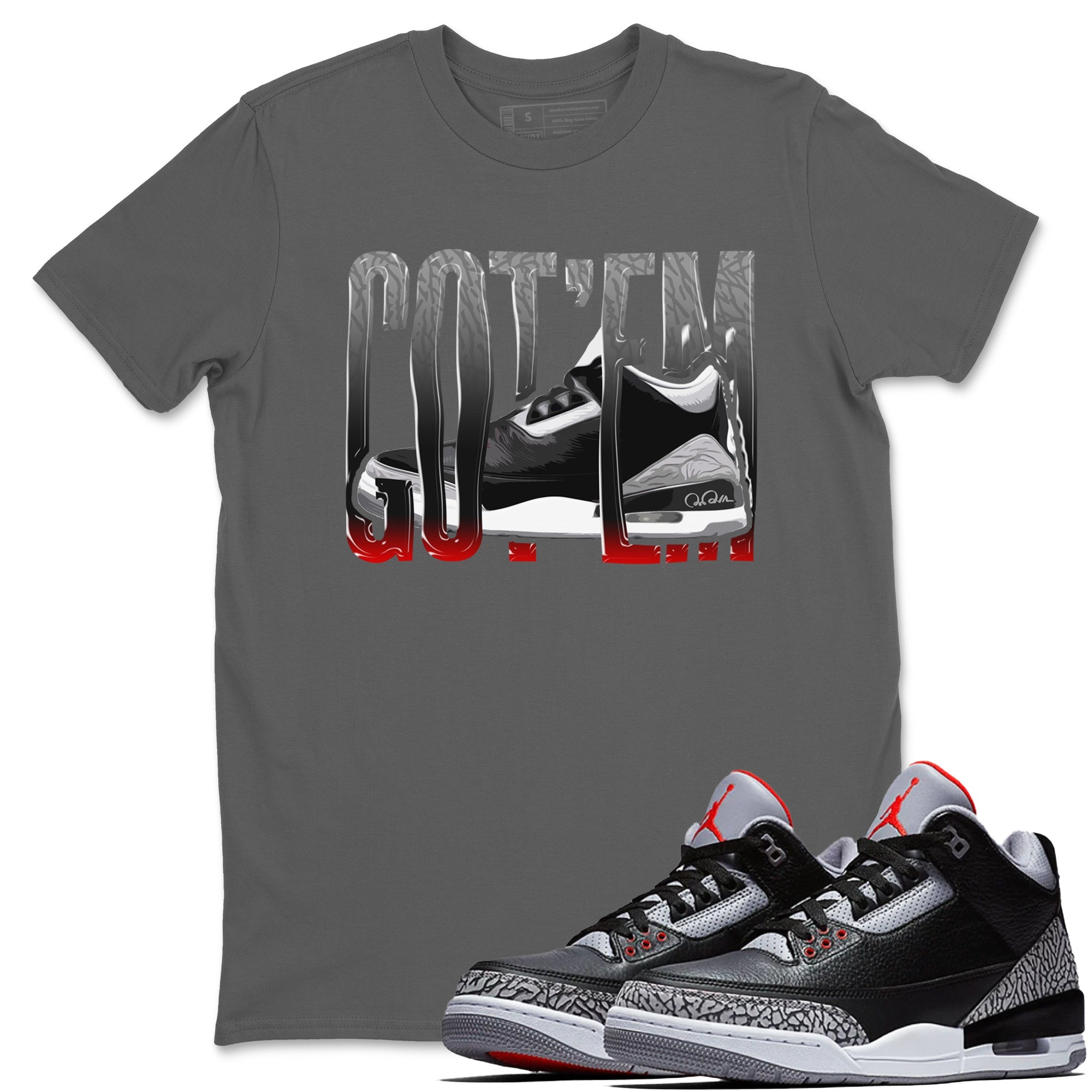3s Black Cement shirts to match jordans Wiggling Gotem sneaker match tees Air Jordan 3 Black Cement match shoes to clothes Drip Gear Zone unisex cotton Cool Grey 1 shirts