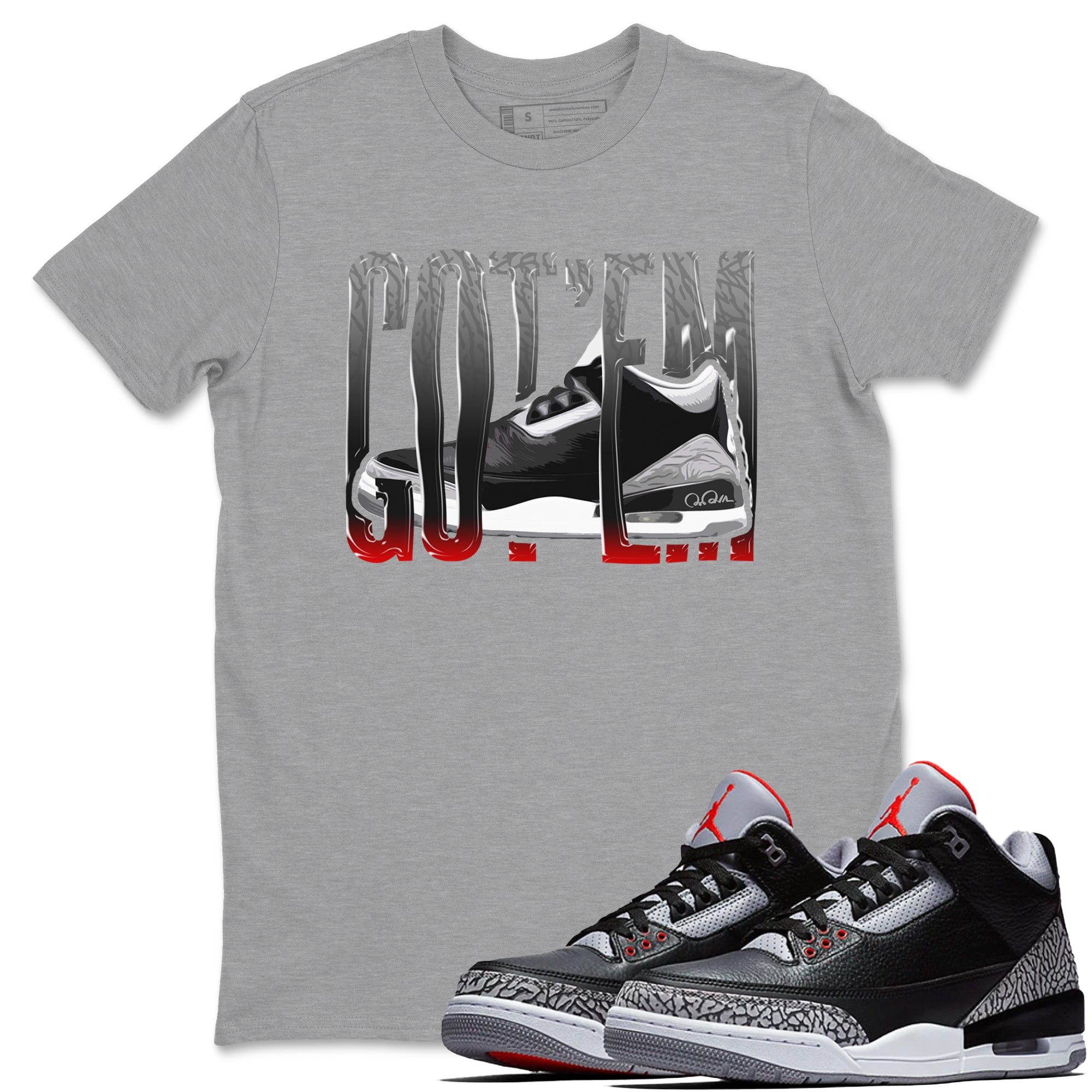 3s Black Cement shirts to match jordans Wiggling Gotem sneaker match tees Air Jordan 3 Black Cement match shoes to clothes Drip Gear Zone unisex cotton Heather Grey 1 shirts