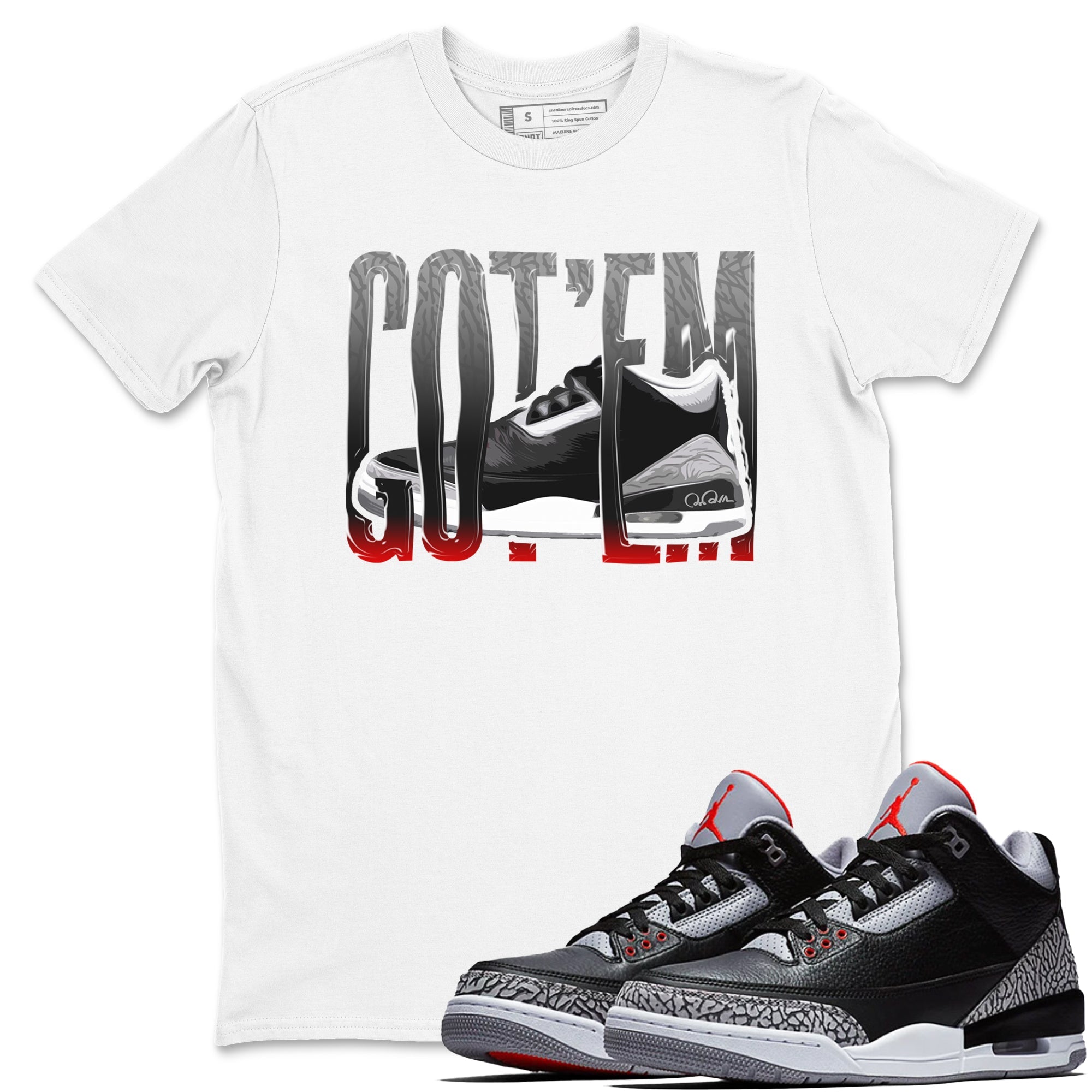 3s Black Cement shirts to match jordans Wiggling Gotem sneaker match tees Air Jordan 3 Black Cement match shoes to clothes Drip Gear Zone unisex cotton White 1 shirts