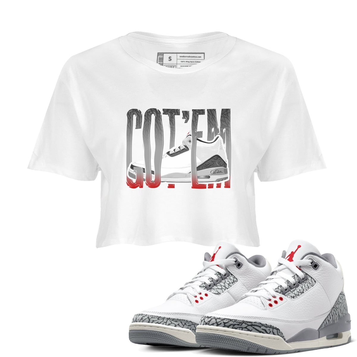 3s Cement Grey shirts to match jordans Wiggling Gotem sneaker match tees Air Jordan 3 Cement Grey Drip Gear Zone unisex cotton White 1 Crop Shirts
