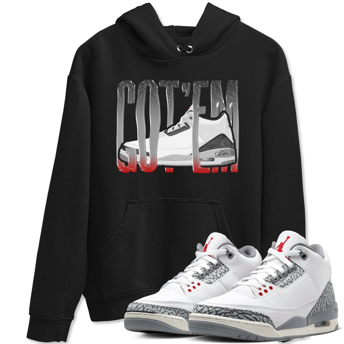 3s Cement Grey shirts to match jordans Wiggling Gotem sneaker match tees Air Jordan 3 Cement Grey Drip Gear Zone unisex cotton Black 1 crew neck shirts