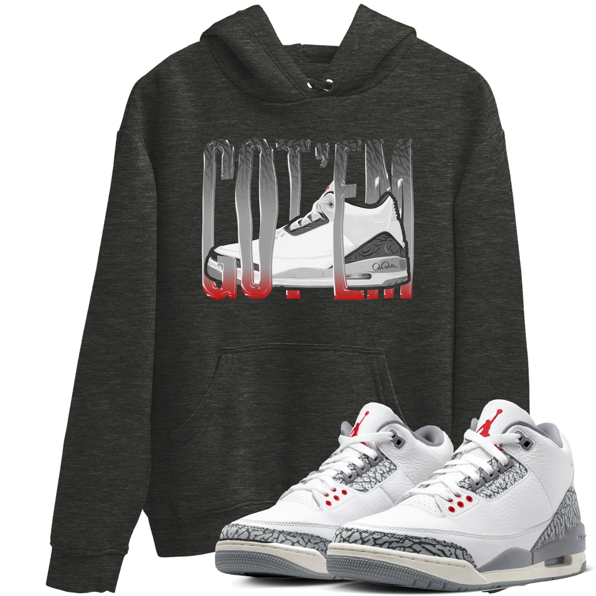 3s Cement Grey shirts to match jordans Wiggling Gotem sneaker match tees Air Jordan 3 Cement Grey Drip Gear Zone unisex cotton Charcoal Heather 1 crew neck shirts