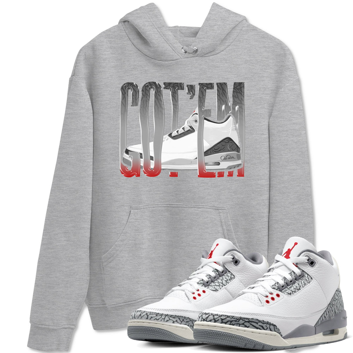 3s Cement Grey shirts to match jordans Wiggling Gotem sneaker match tees Air Jordan 3 Cement Grey Drip Gear Zone unisex cotton Heather Grey 1 crew neck shirts