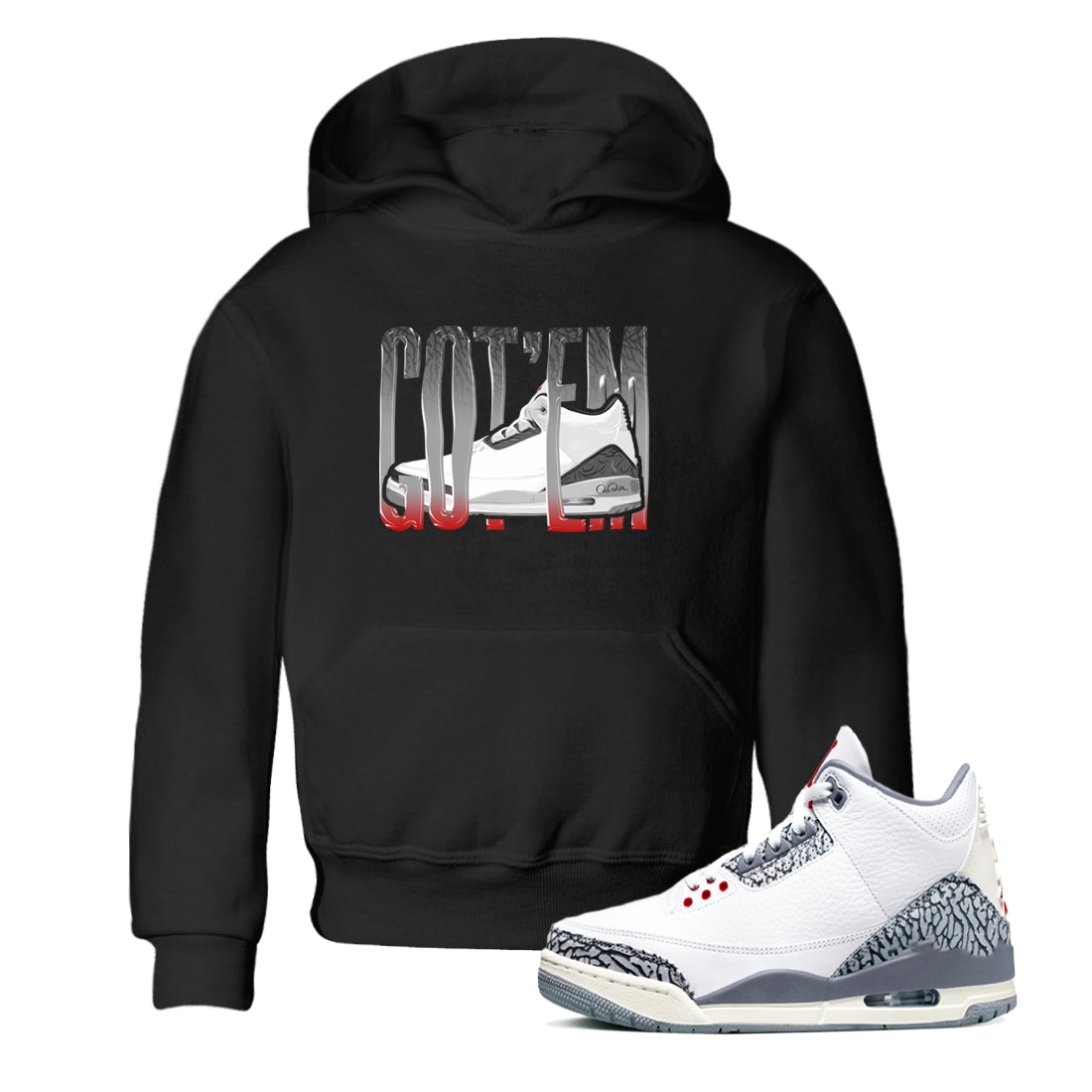 3s Cement Grey shirts to match jordans Wiggling Gotem sneaker match tees Air Jordan 3 Cement Grey Drip Gear Zone Youth Baby Black 1 crew neck shirts