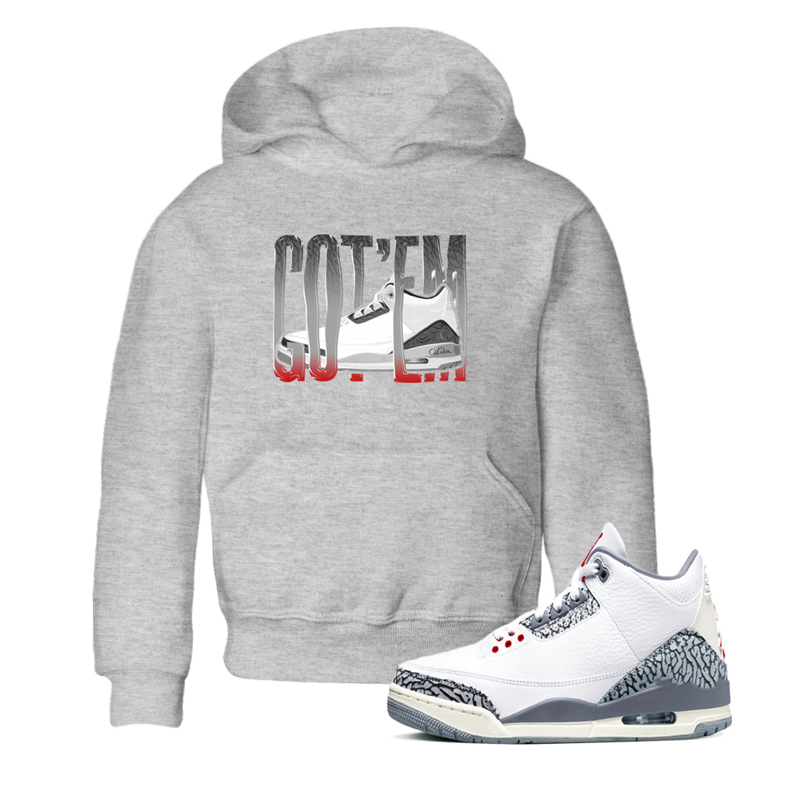3s Cement Grey shirts to match jordans Wiggling Gotem sneaker match tees Air Jordan 3 Cement Grey Drip Gear Zone Youth Baby Heather Grey 1 crew neck shirts