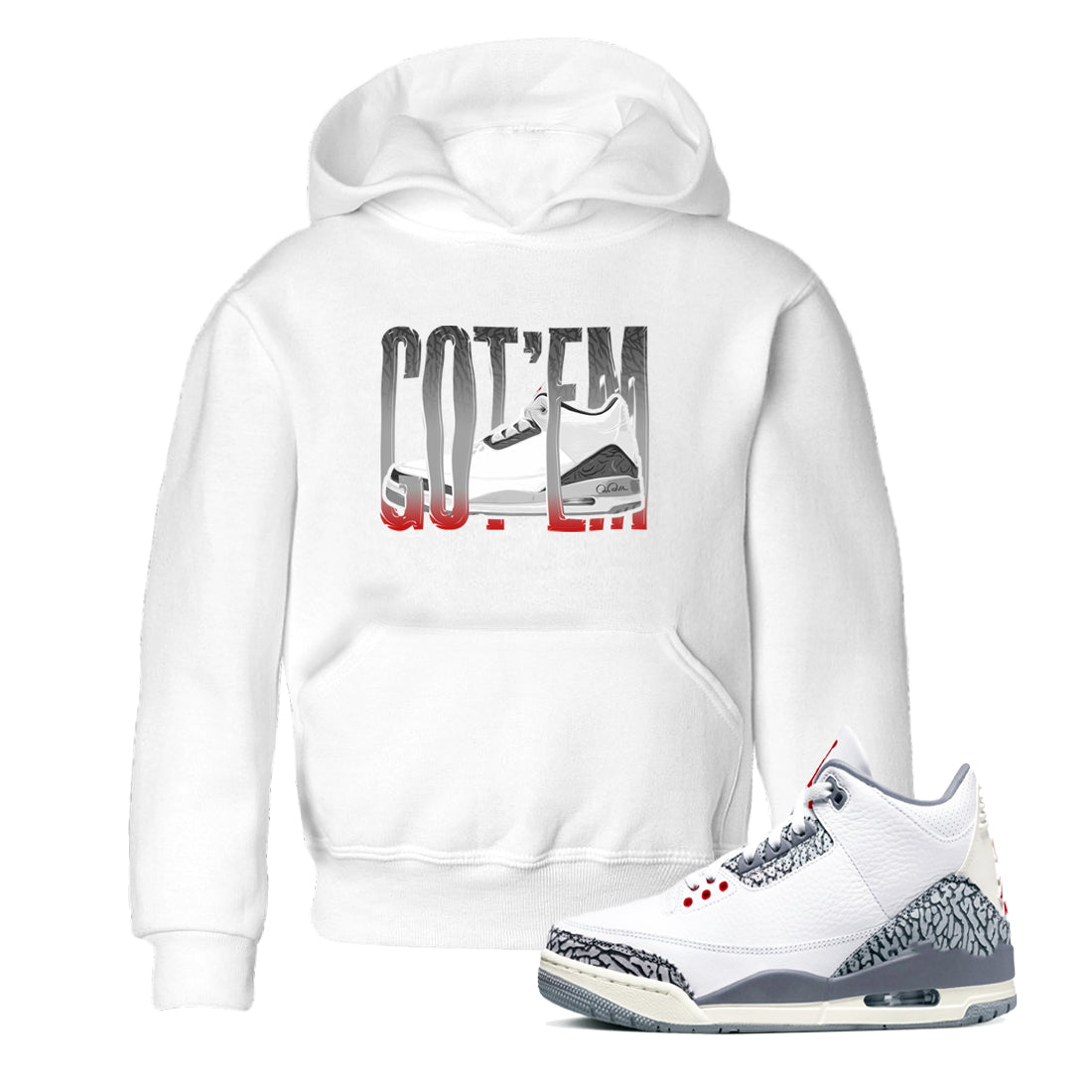 3s Cement Grey shirts to match jordans Wiggling Gotem sneaker match tees Air Jordan 3 Cement Grey Drip Gear Zone Youth Baby White 1 crew neck shirts