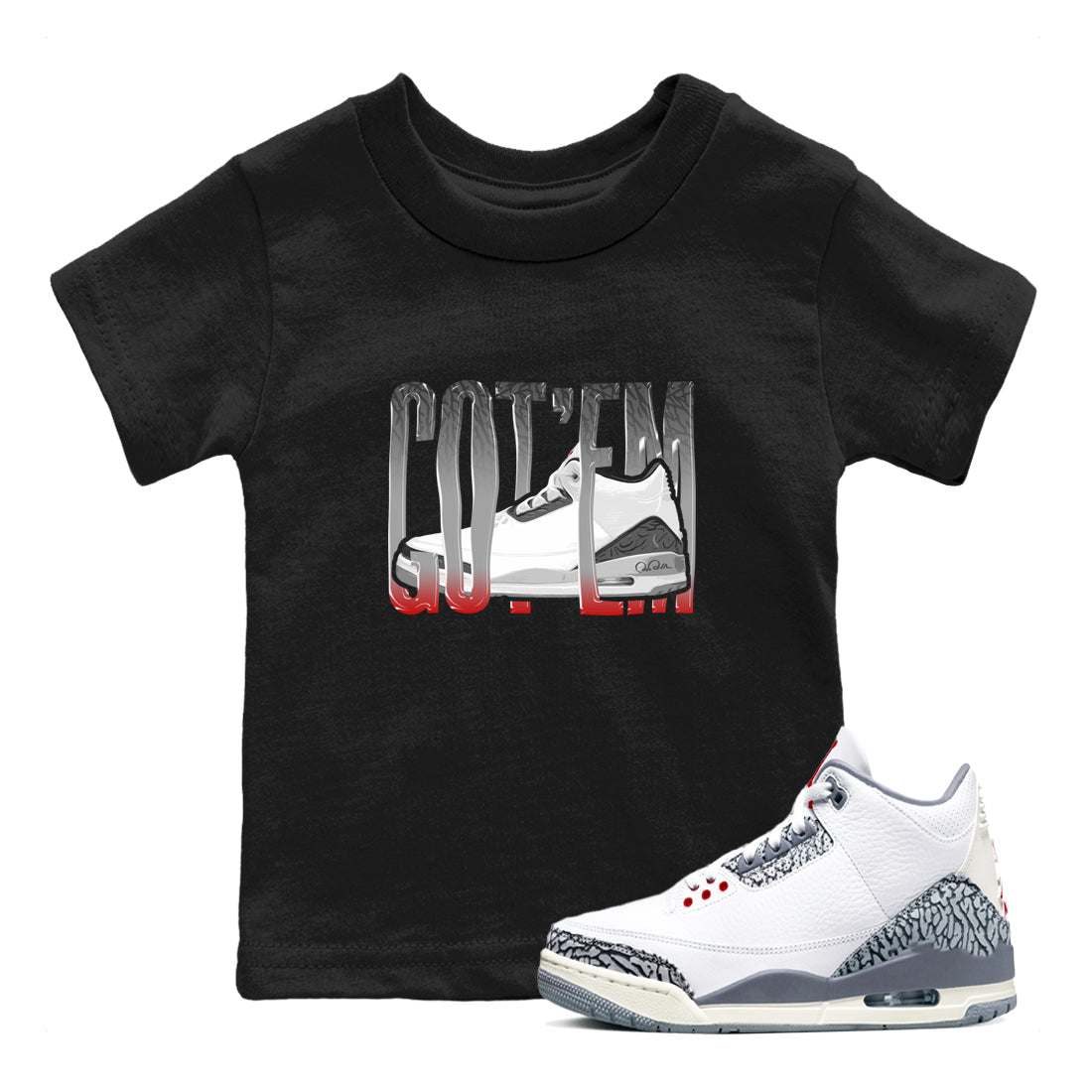3s Cement Grey shirts to match jordans Wiggling Gotem sneaker match tees Air Jordan 3 Cement Grey Drip Gear Zone Youth Baby Black 1 crew neck shirts