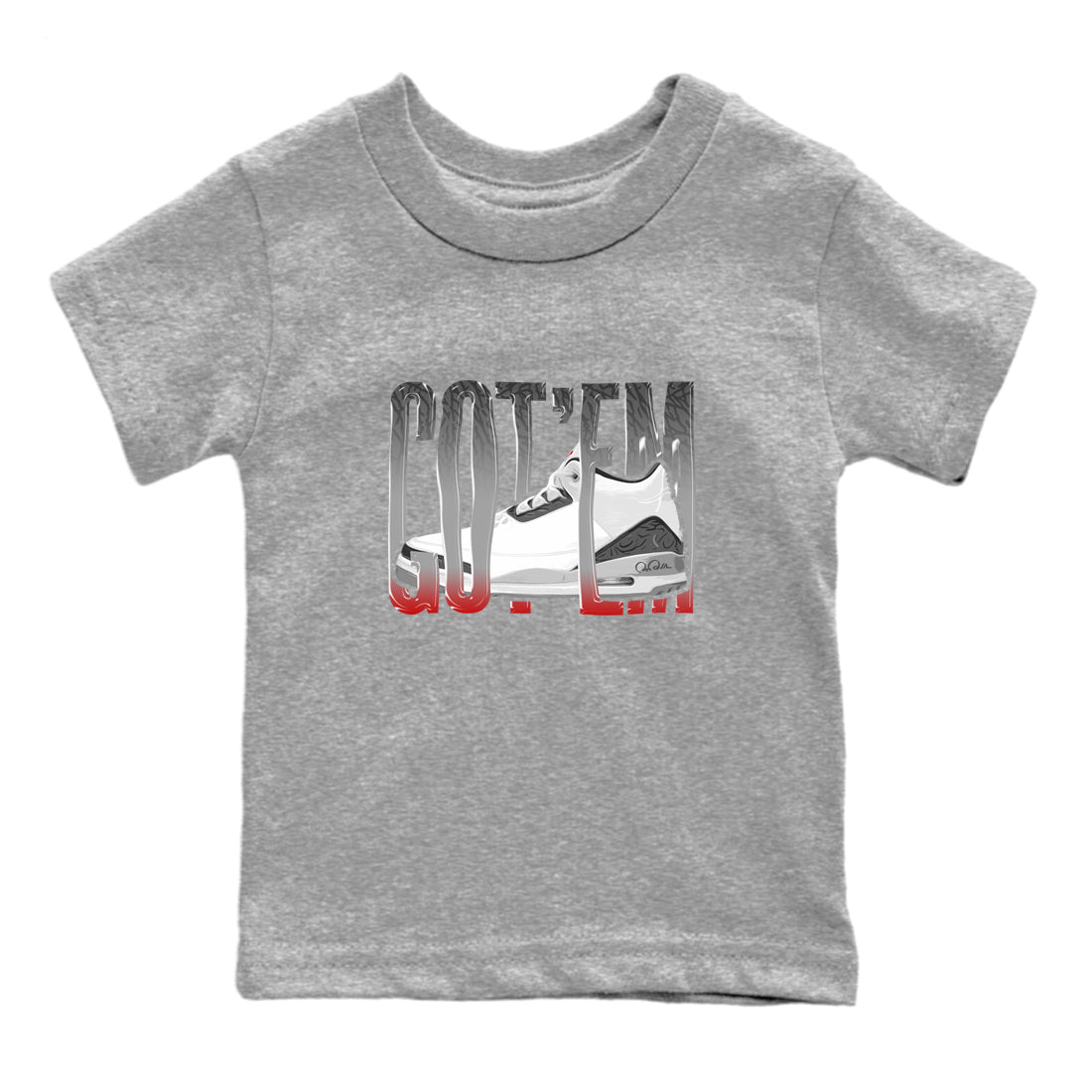 3s Cement Grey shirts to match jordans Wiggling Gotem sneaker match tees Air Jordan 3 Cement Grey Drip Gear Zone Youth Baby Heather Grey 2 crew neck shirts