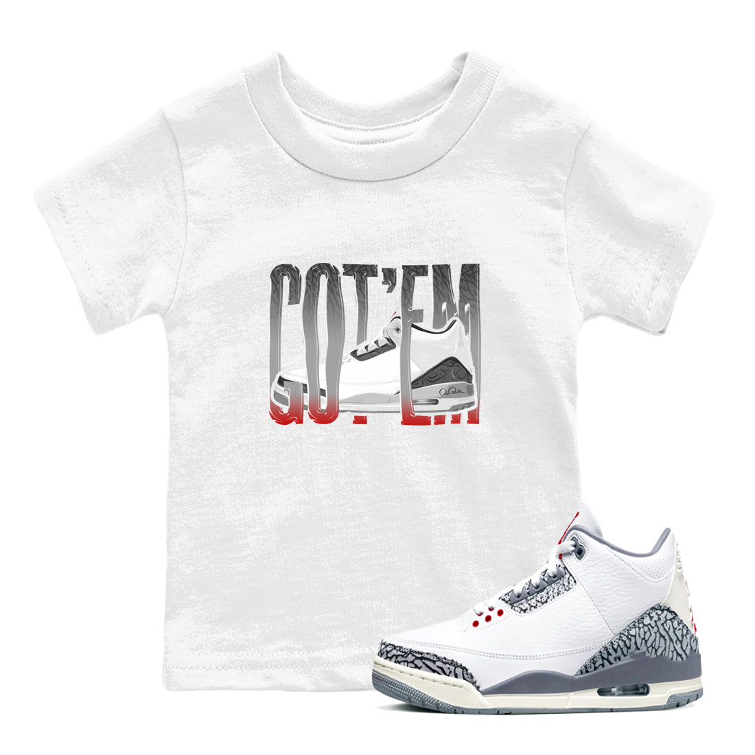 3s Cement Grey shirts to match jordans Wiggling Gotem sneaker match tees Air Jordan 3 Cement Grey Drip Gear Zone Youth Baby White 1 crew neck shirts