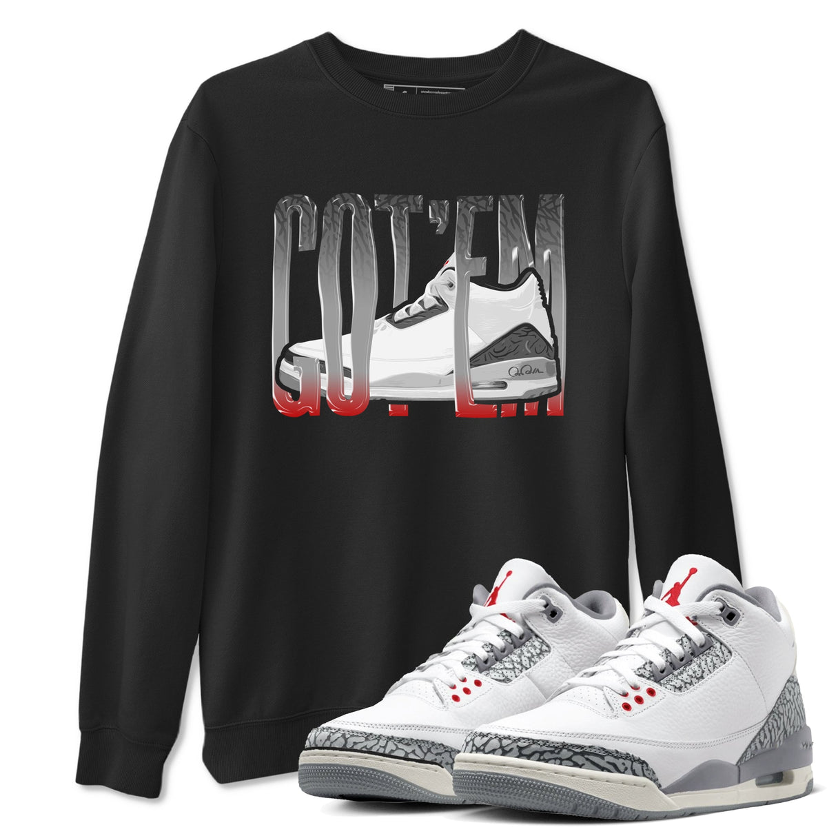 3s Cement Grey shirts to match jordans Wiggling Gotem sneaker match tees Air Jordan 3 Cement Grey Drip Gear Zone unisex cotton Black 1 crew neck shirts