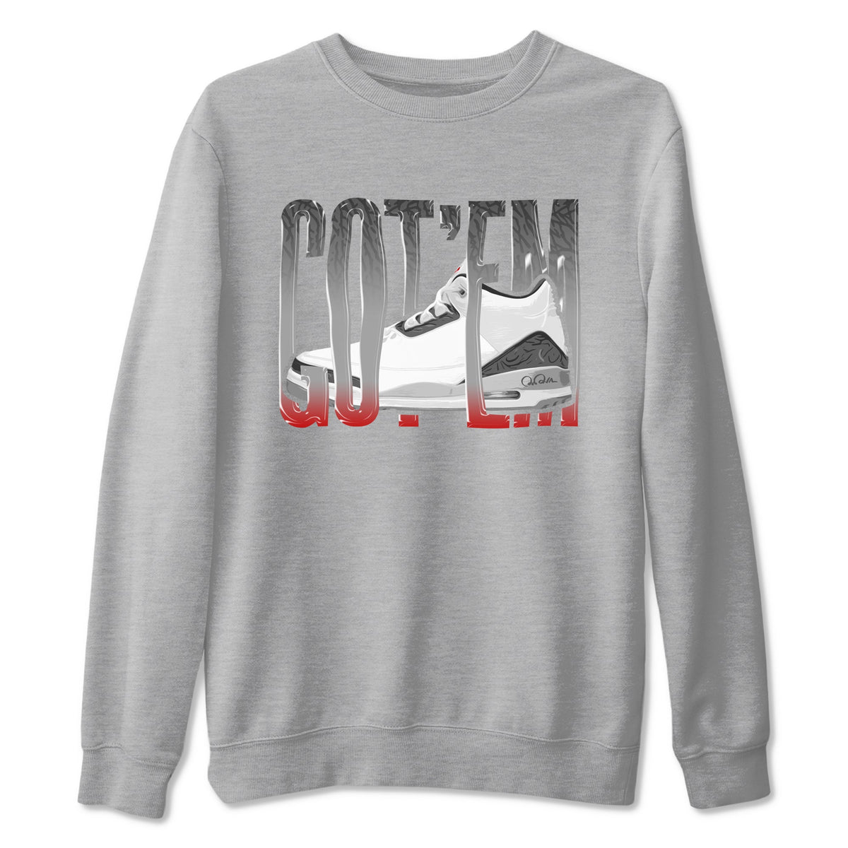 3s Cement Grey shirts to match jordans Wiggling Gotem sneaker match tees Air Jordan 3 Cement Grey Drip Gear Zone unisex cotton Heather Grey 2 crew neck shirts