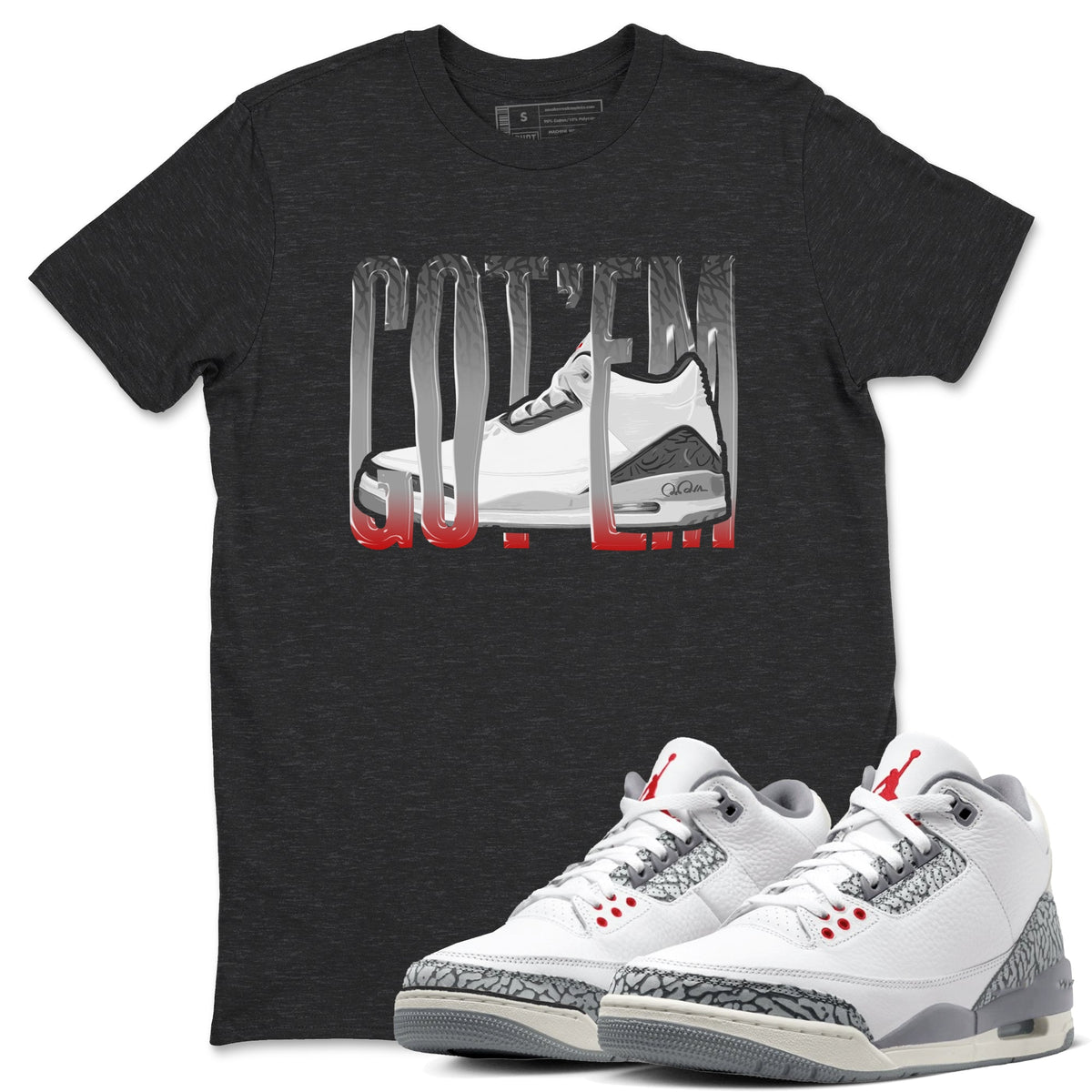 3s Cement Grey shirts to match jordans Wiggling Gotem sneaker match tees Air Jordan 3 Cement Grey Drip Gear Zone unisex cotton Charcoal Heather 1 crew neck shirts