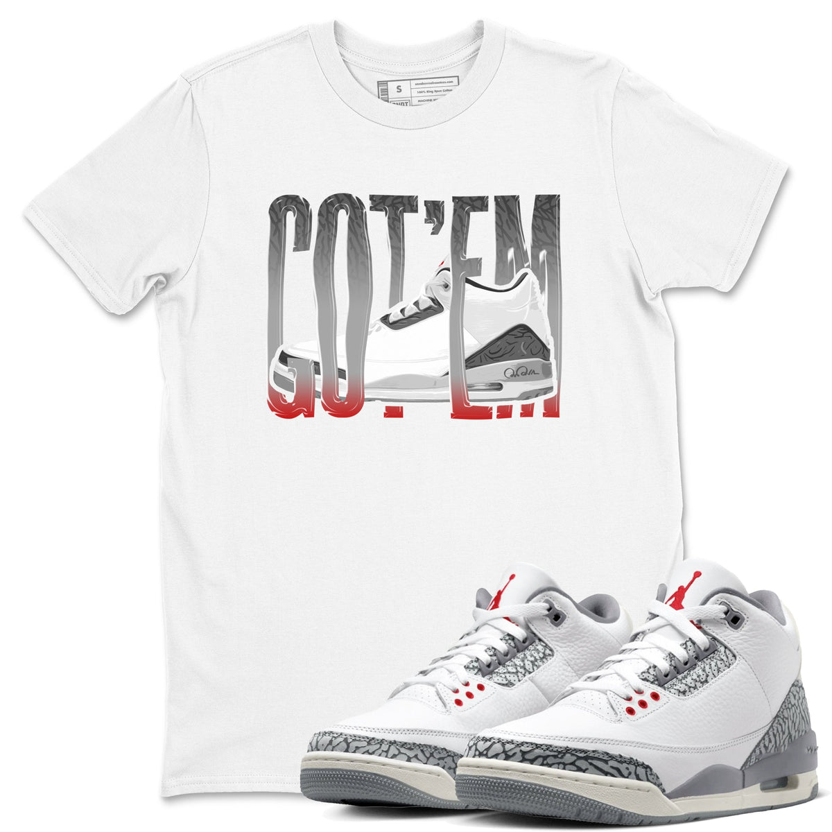 3s Cement Grey shirts to match jordans Wiggling Gotem sneaker match tees Air Jordan 3 Cement Grey Drip Gear Zone unisex cotton White 1 crew neck shirts
