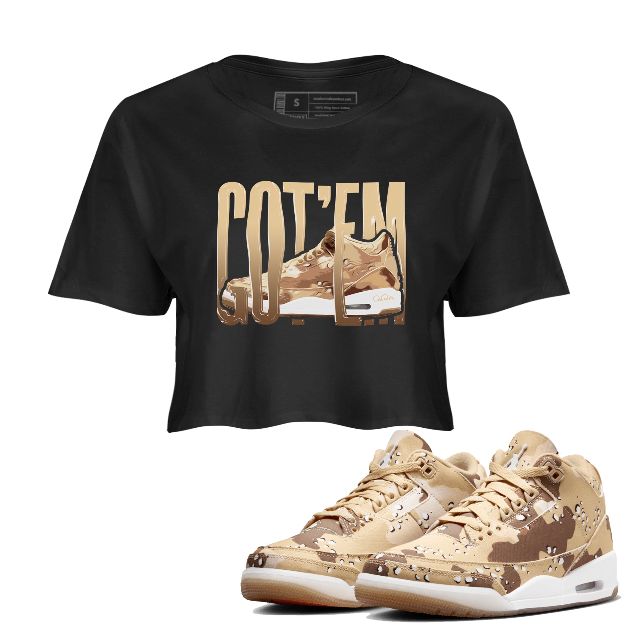 AJ3 Desert Camo shirts to match jordans Wiggling Gotem sneaker match tees Air Jordan 3 Desert Camo Drip Gear Zone streetwear brand Black 1 crop tee