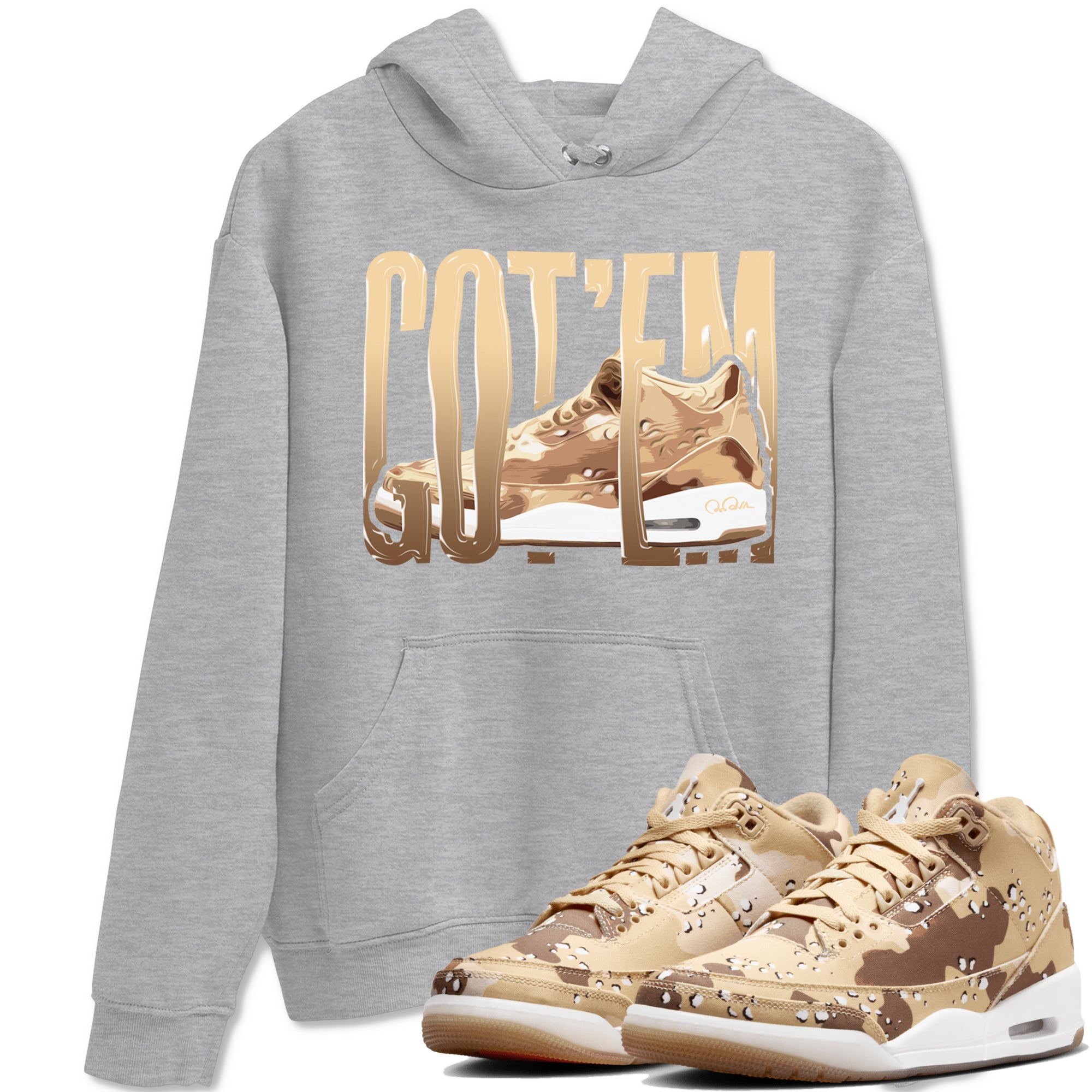 AJ3 Desert Camo shirts to match jordans Wiggling Gotem sneaker match tees Air Jordan 3 Desert Camo Drip Gear Zone streetwear brand Heather Grey 1 unisex cotton tee