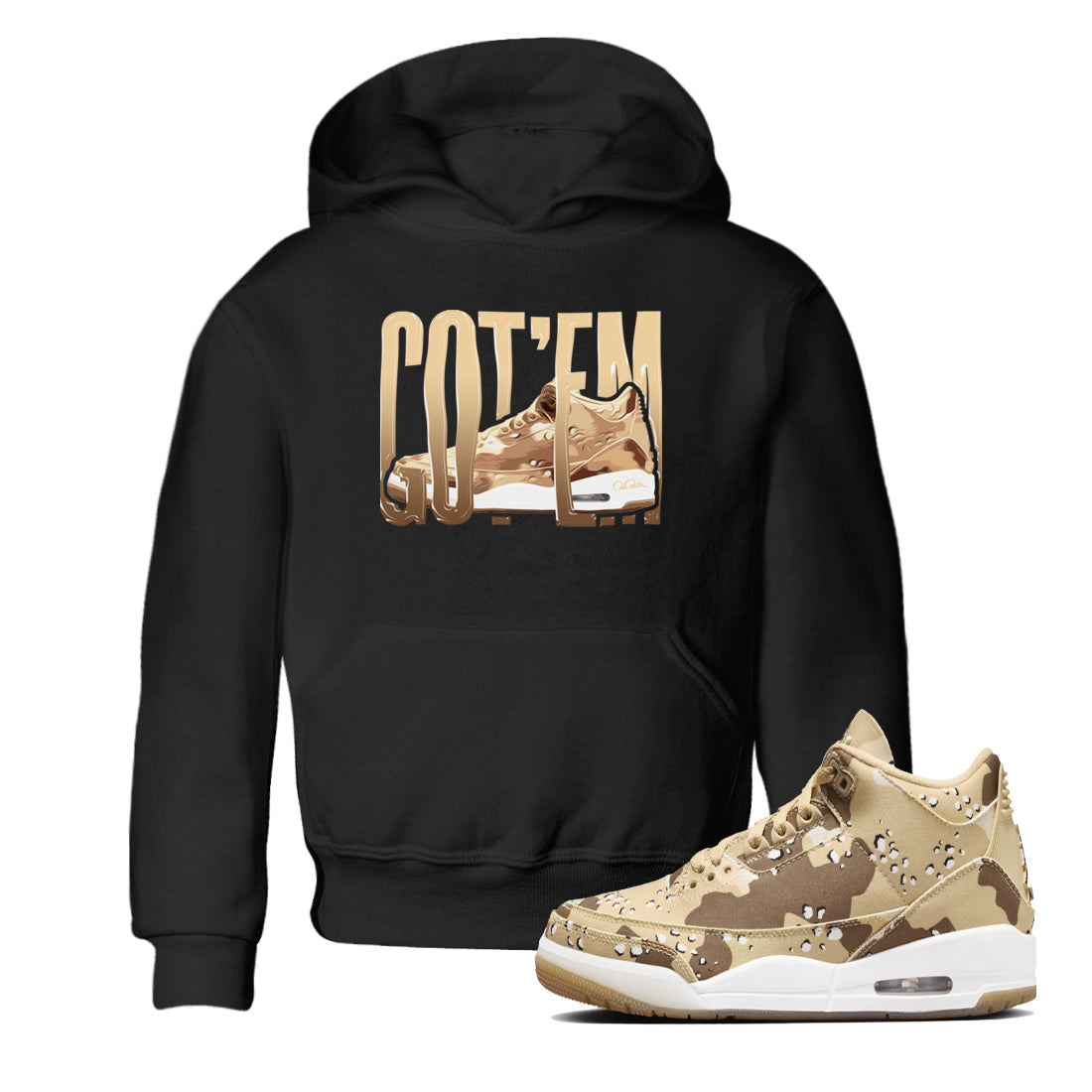 AJ3 Desert Camo shirts to match jordans Wiggling Gotem sneaker match tees Air Jordan 3 Desert Camo Drip Gear Zone streetwear brand Baby and Youth Black 1 cotton tee