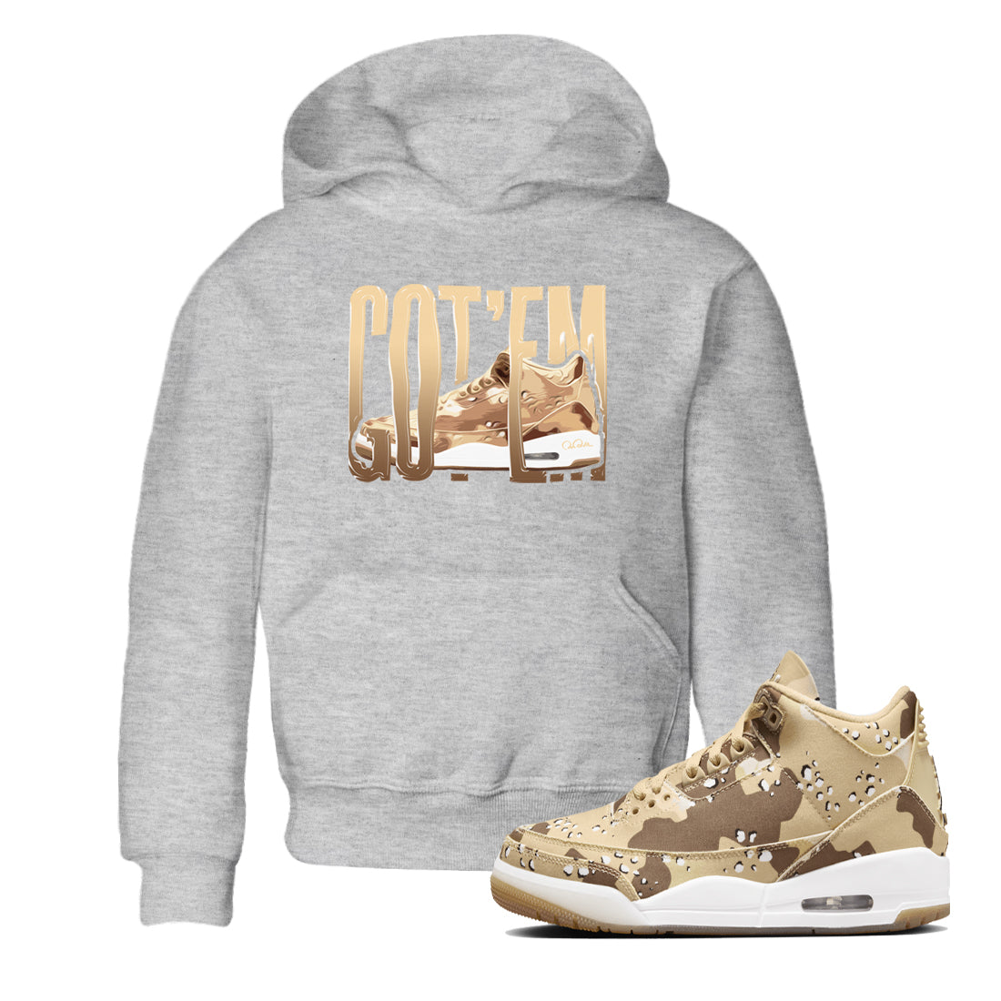 AJ3 Desert Camo shirts to match jordans Wiggling Gotem sneaker match tees Air Jordan 3 Desert Camo Drip Gear Zone streetwear brand Baby and Youth Heather Grey 1 cotton tee
