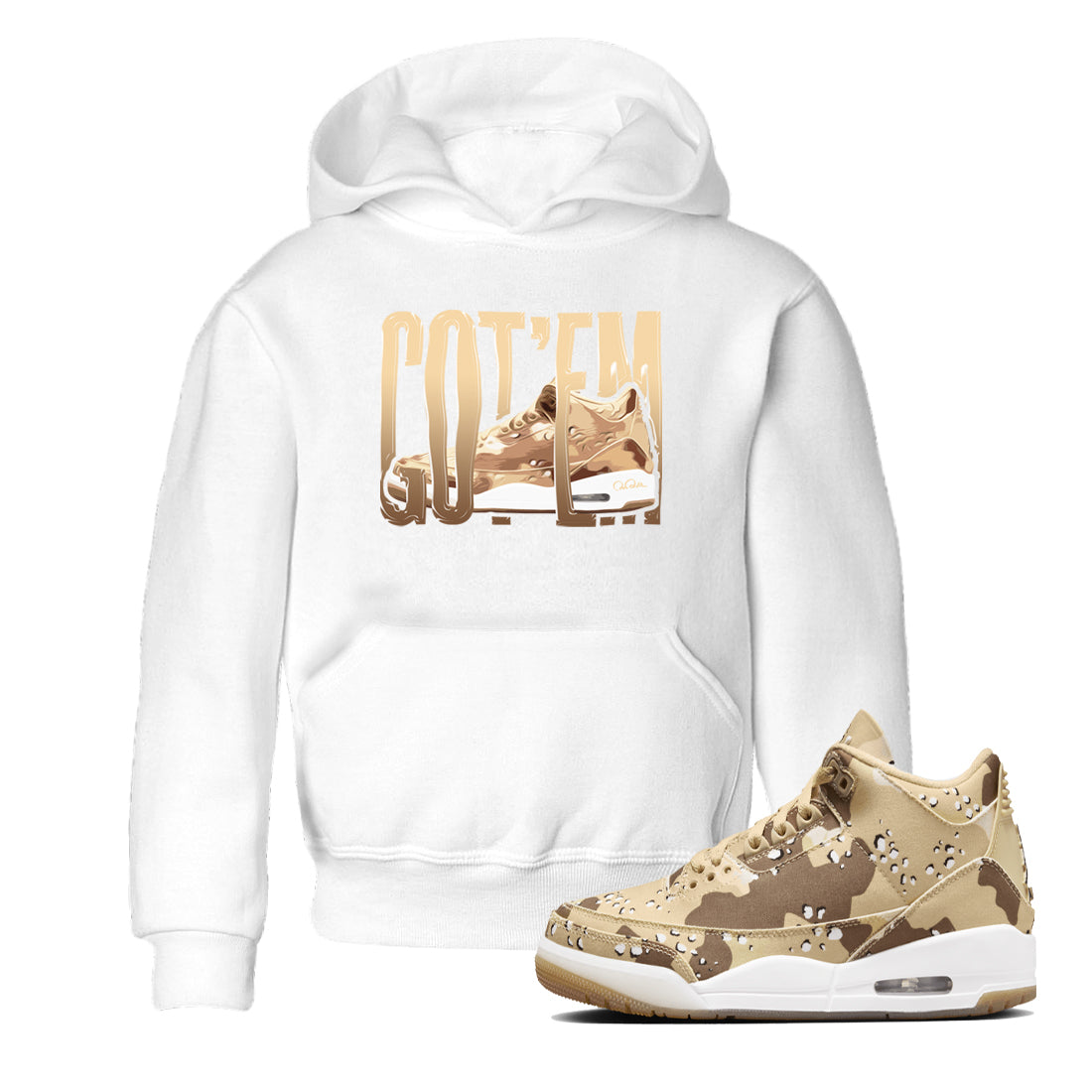 AJ3 Desert Camo shirts to match jordans Wiggling Gotem sneaker match tees Air Jordan 3 Desert Camo Drip Gear Zone streetwear brand Baby and Youth White 1 cotton tee
