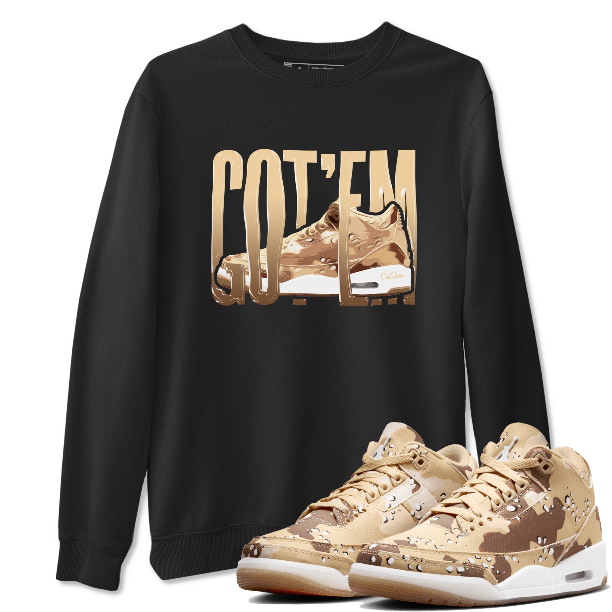 AJ3 Desert Camo shirts to match jordans Wiggling Gotem sneaker match tees Air Jordan 3 Desert Camo Drip Gear Zone streetwear brand Black 1 unisex cotton tee