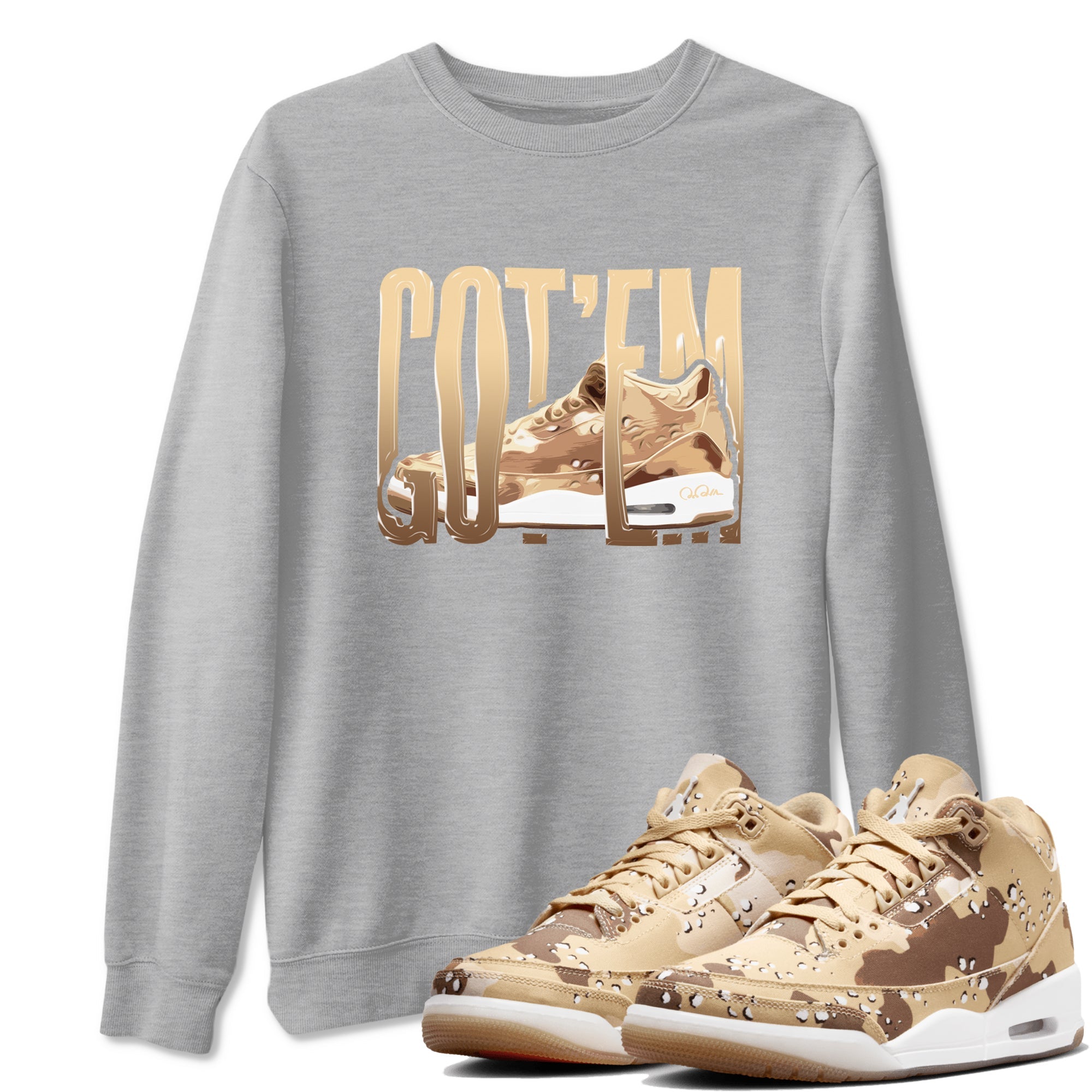 AJ3 Desert Camo shirts to match jordans Wiggling Gotem sneaker match tees Air Jordan 3 Desert Camo Drip Gear Zone streetwear brand Heather Grey 1 unisex cotton tee