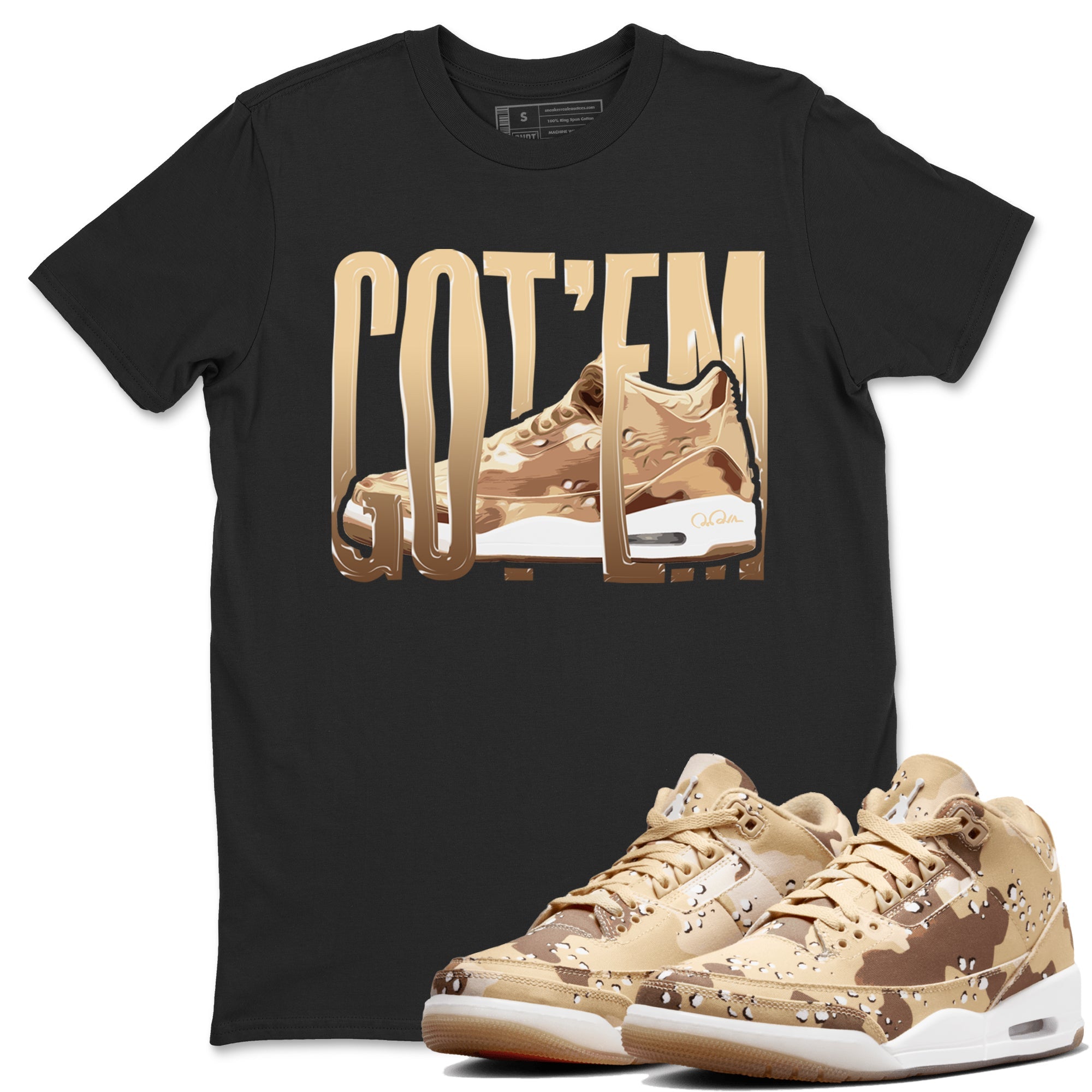 AJ3 Desert Camo shirts to match jordans Wiggling Gotem sneaker match tees Air Jordan 3 Desert Camo Drip Gear Zone streetwear brand Black 1 unisex cotton tee