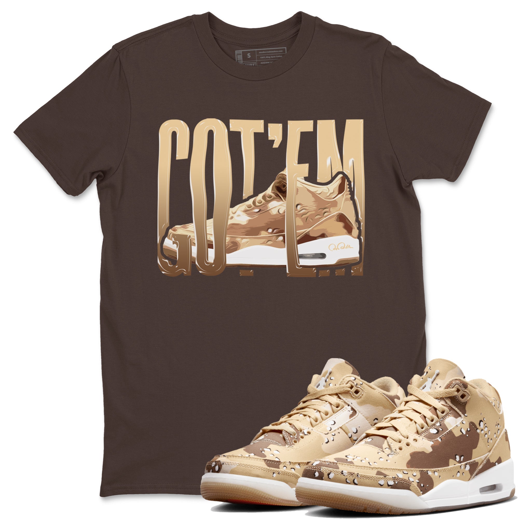 AJ3 Desert Camo shirts to match jordans Wiggling Gotem sneaker match tees Air Jordan 3 Desert Camo Drip Gear Zone streetwear brand Dark Chocolate 1 unisex cotton tee